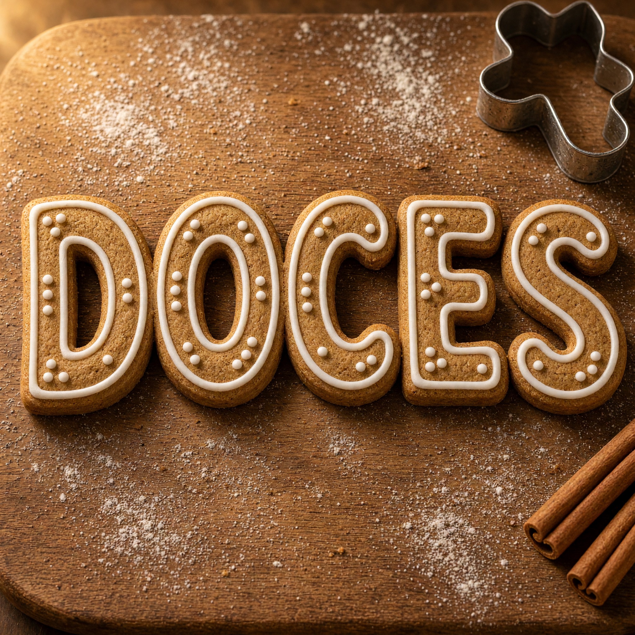 Fonte de IA Letras de biscoito de gengibre gerada no Grok Imagine: a palavra DOCES