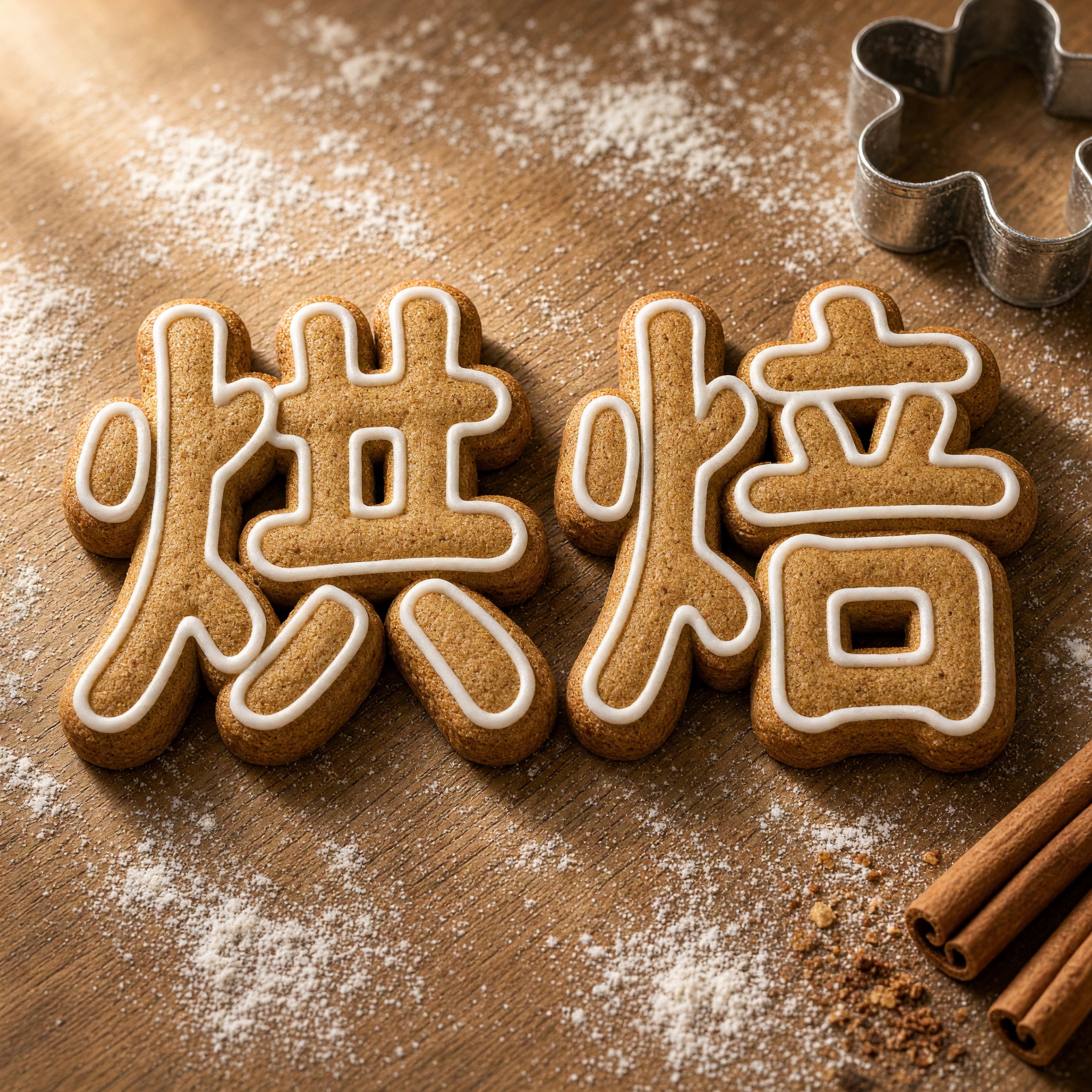 姜饼字体 AI 字体在 Grok Imagine 上的生成结果:文字 烘焙