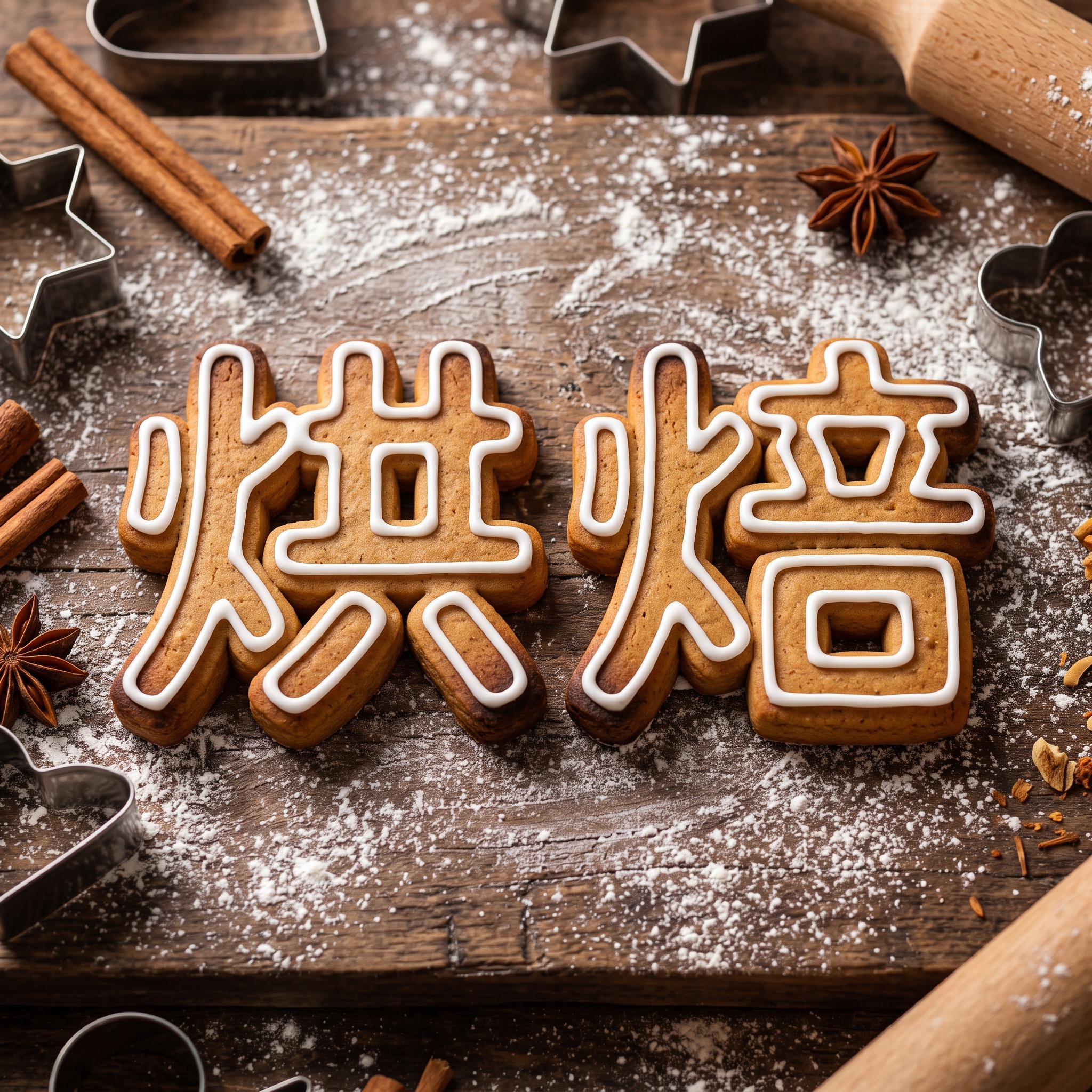 姜饼字体 AI 字体在 Nano Banana 上的生成结果:文字 烘焙