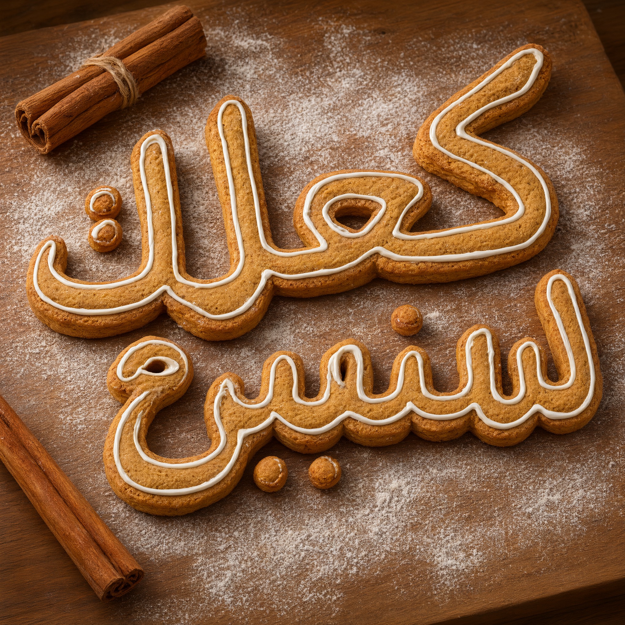 خط خط بسكويت الزنجبيل بالذكاء الاصطناعي من توليد Qwen-Image: كلمة كعك