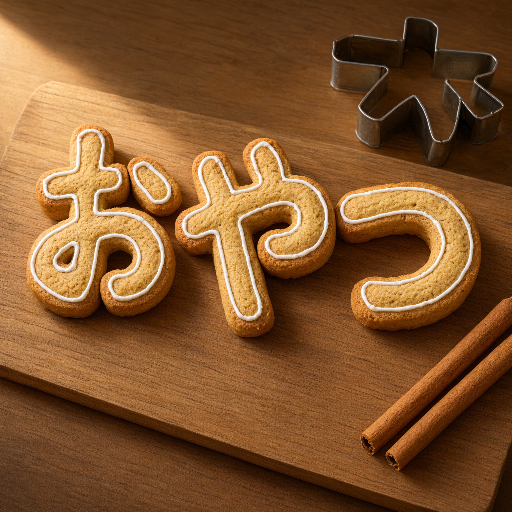 Qwen-Image で生成した ジンジャークッキー文字 AIフォント:文字「おやつ」