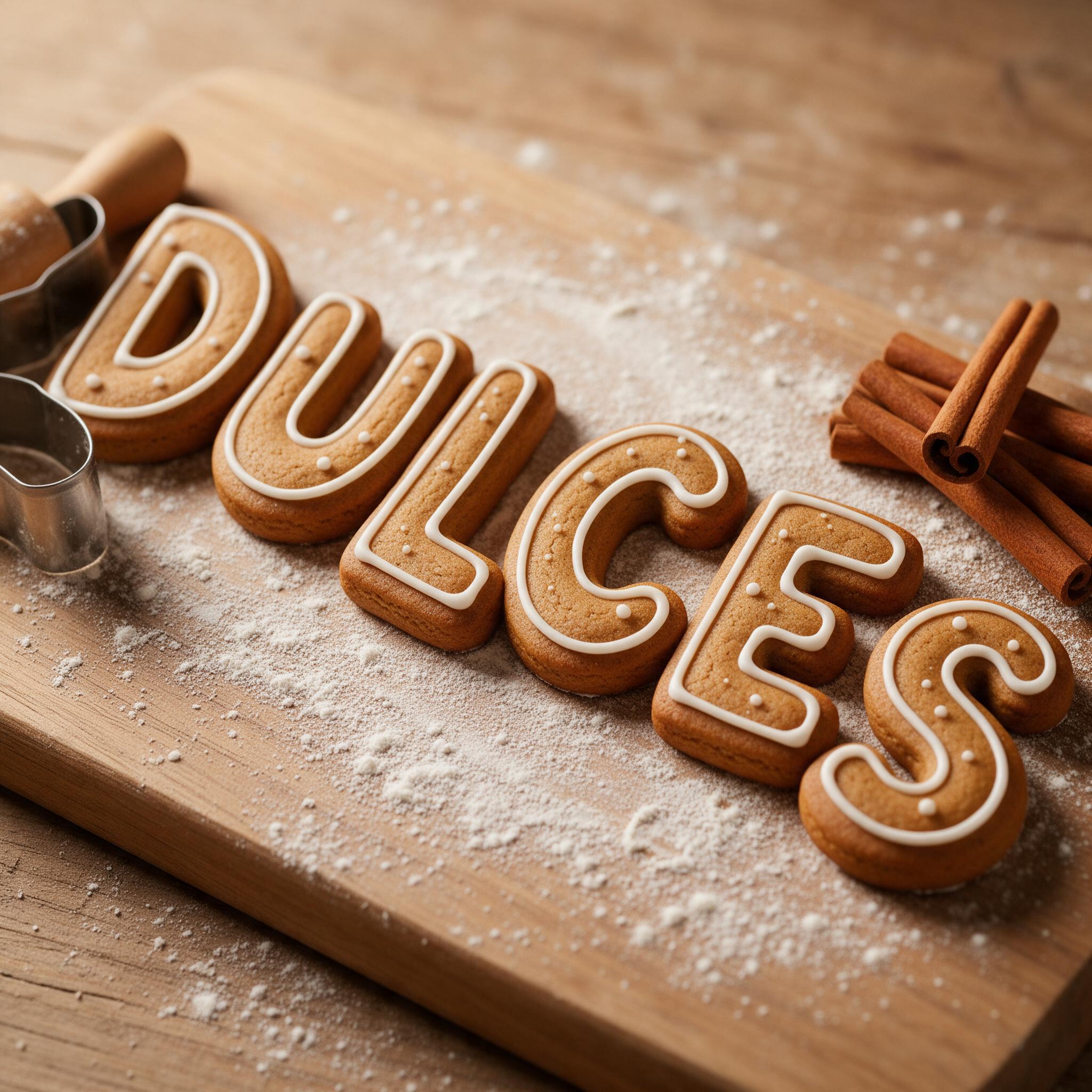 Fuente de IA Letras de galleta de jengibre generada con Seedream: la palabra DULCES