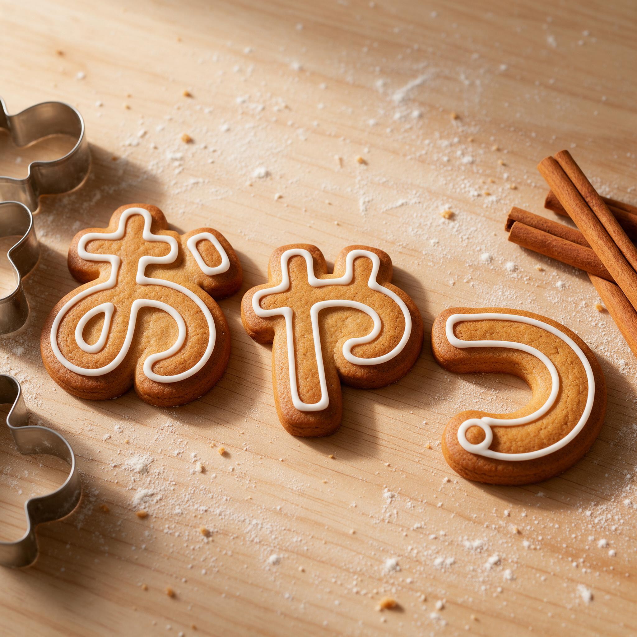 Seedream で生成した ジンジャークッキー文字 AIフォント:文字「おやつ」