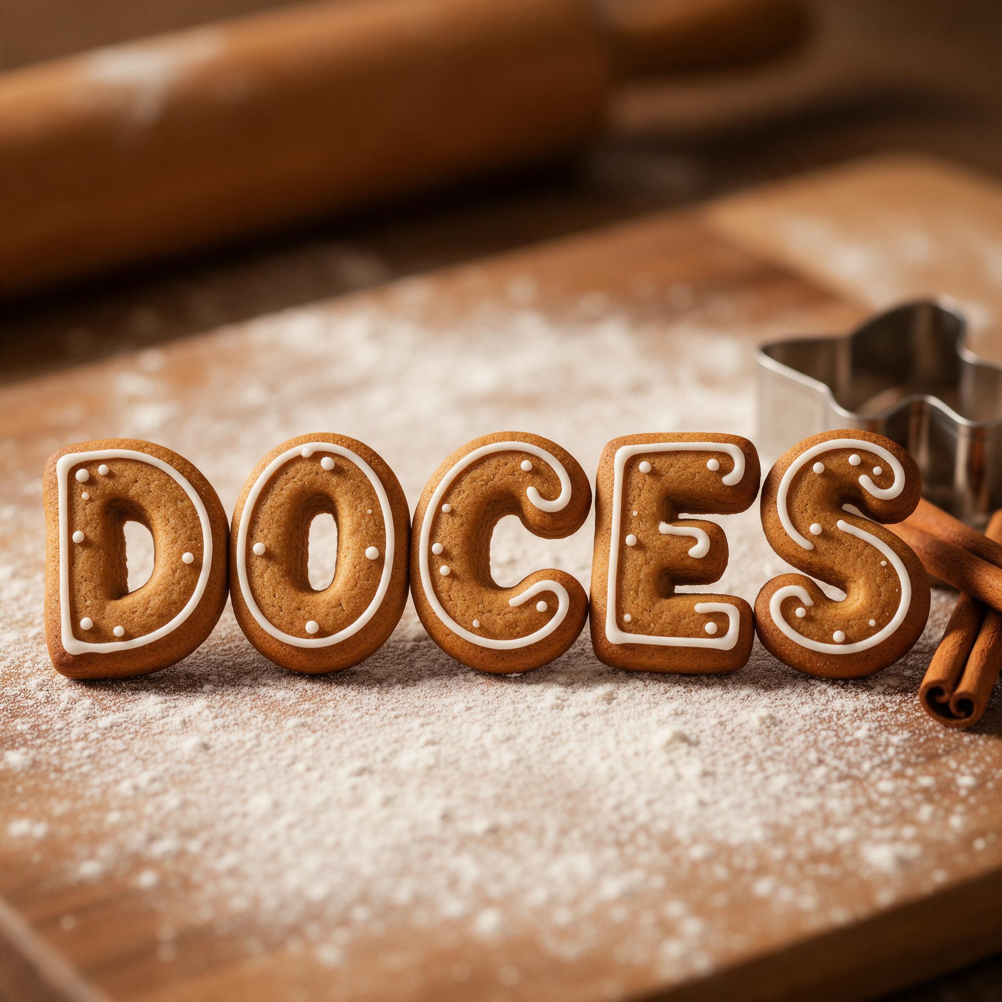 Fonte de IA Letras de biscoito de gengibre gerada no Seedream: a palavra DOCES