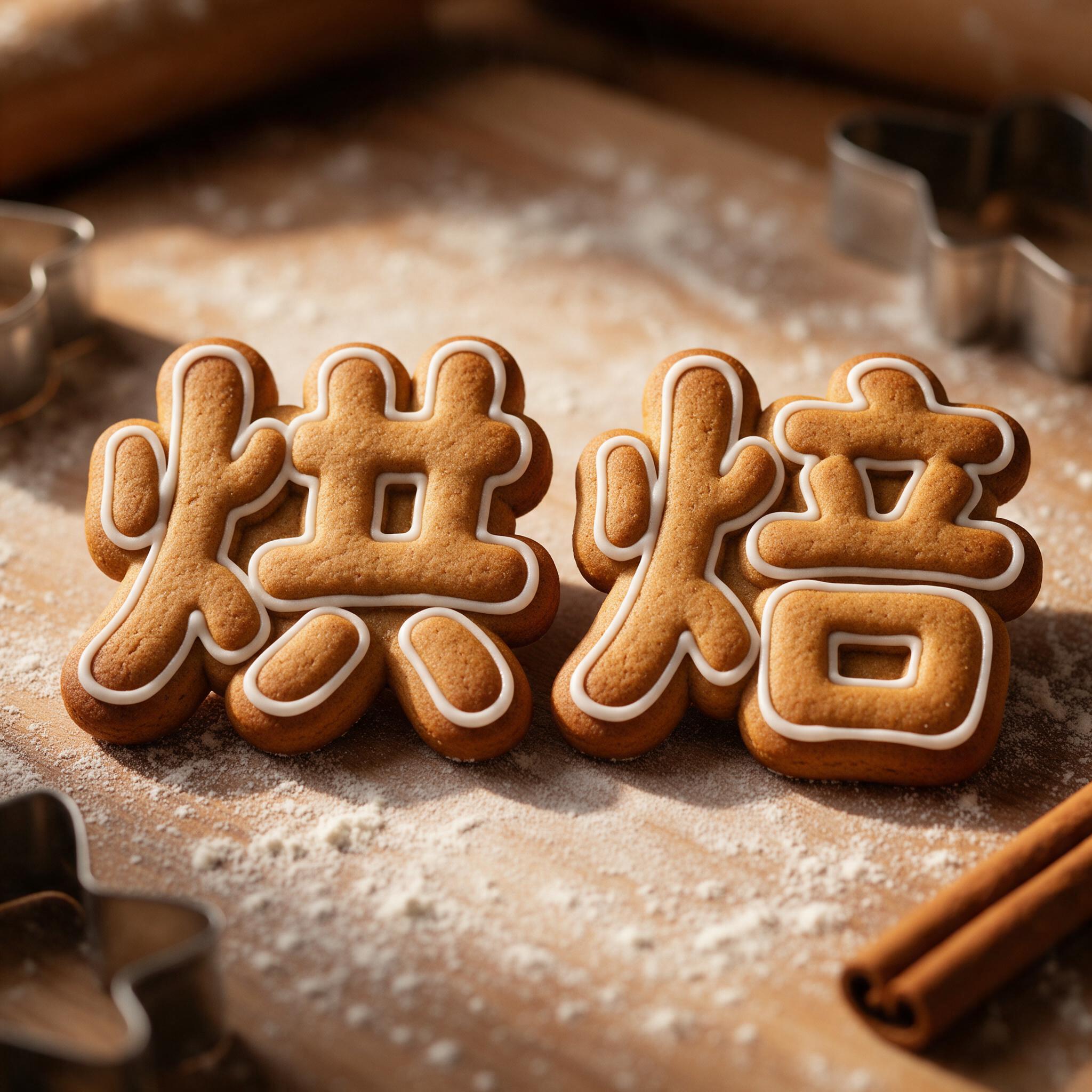 姜饼字体 AI 字体在 Seedream 上的生成结果:文字 烘焙