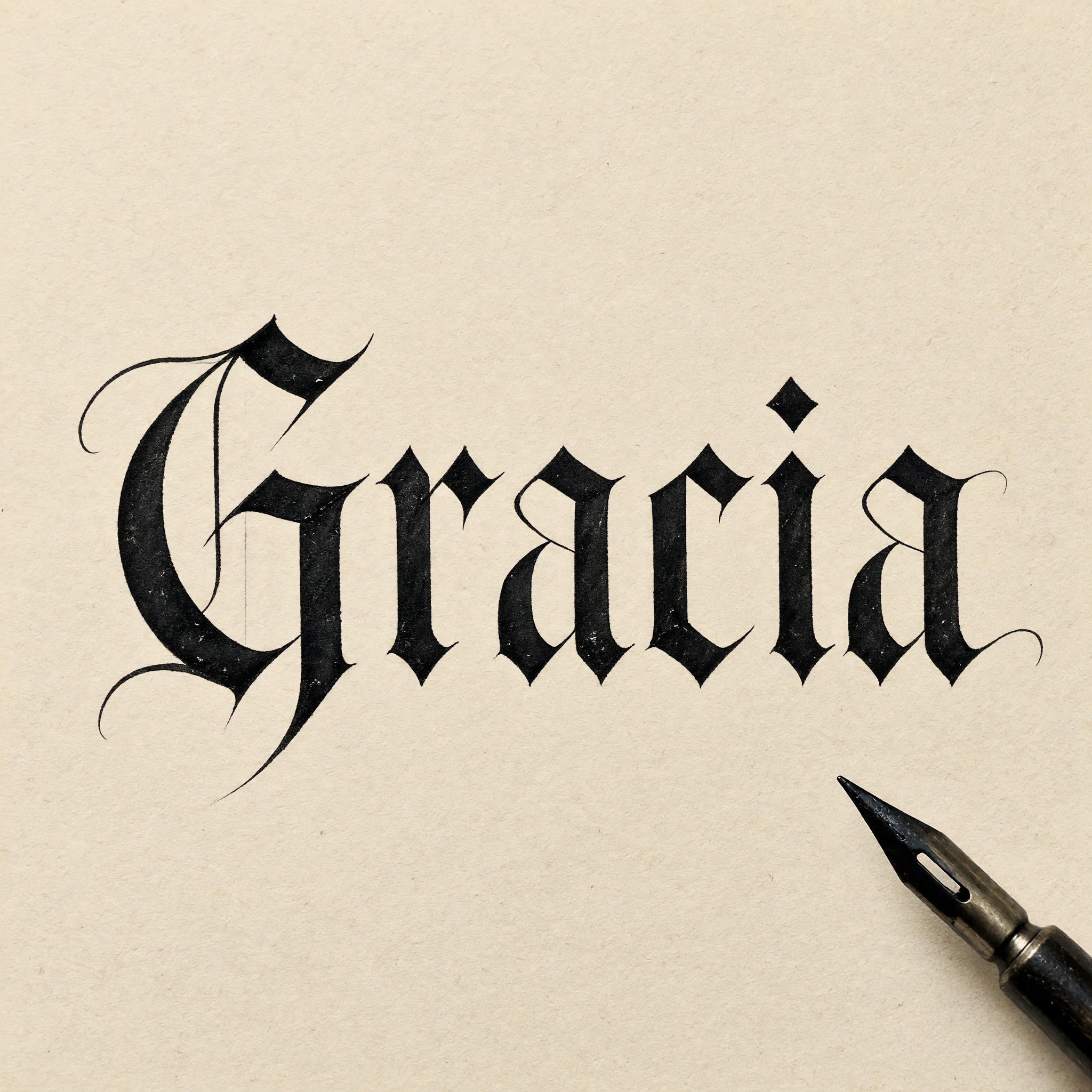 Fuente de IA Caligrafía gótica generada con Grok Imagine: la palabra Gracia