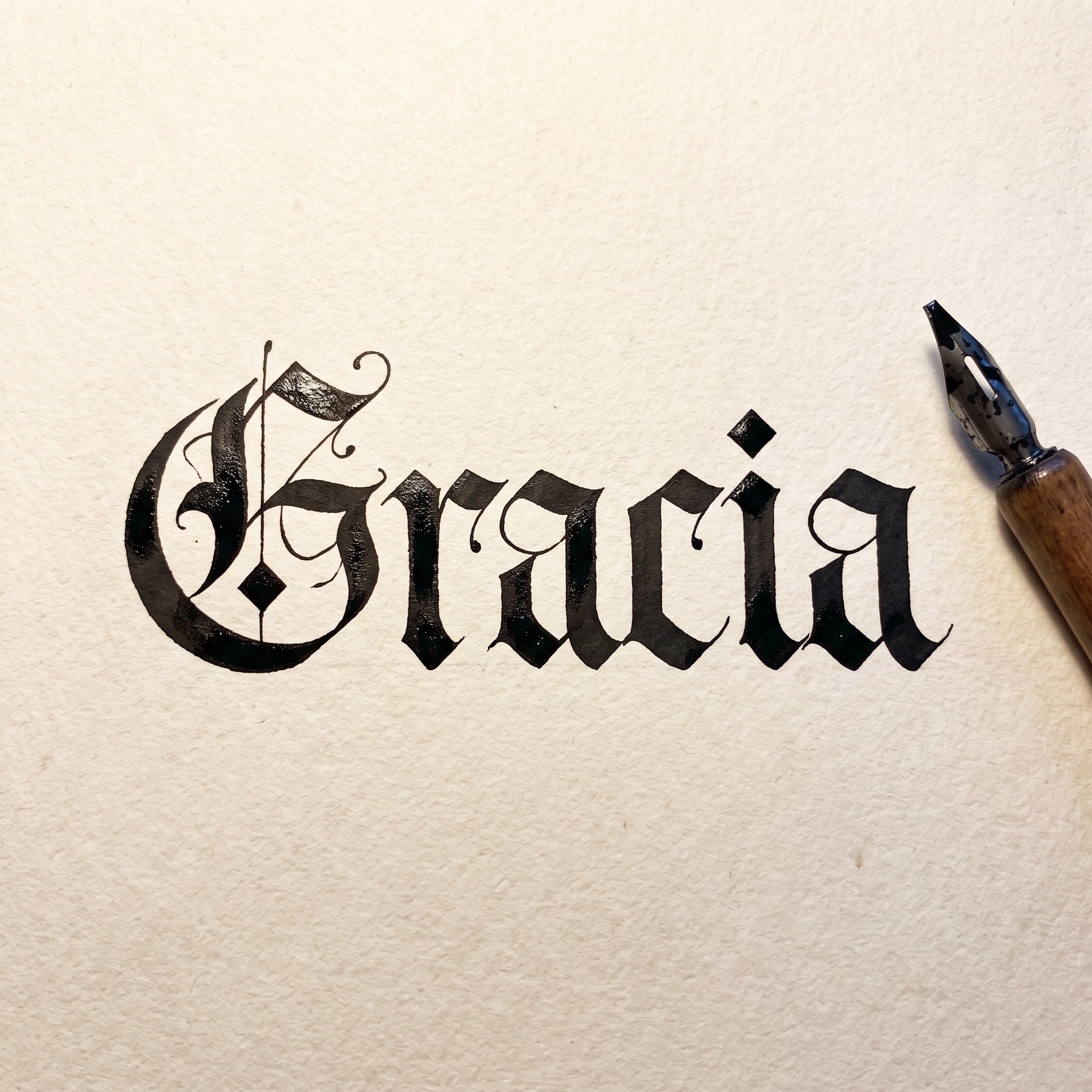 Fuente de IA Caligrafía gótica generada con Nano Banana: la palabra Gracia