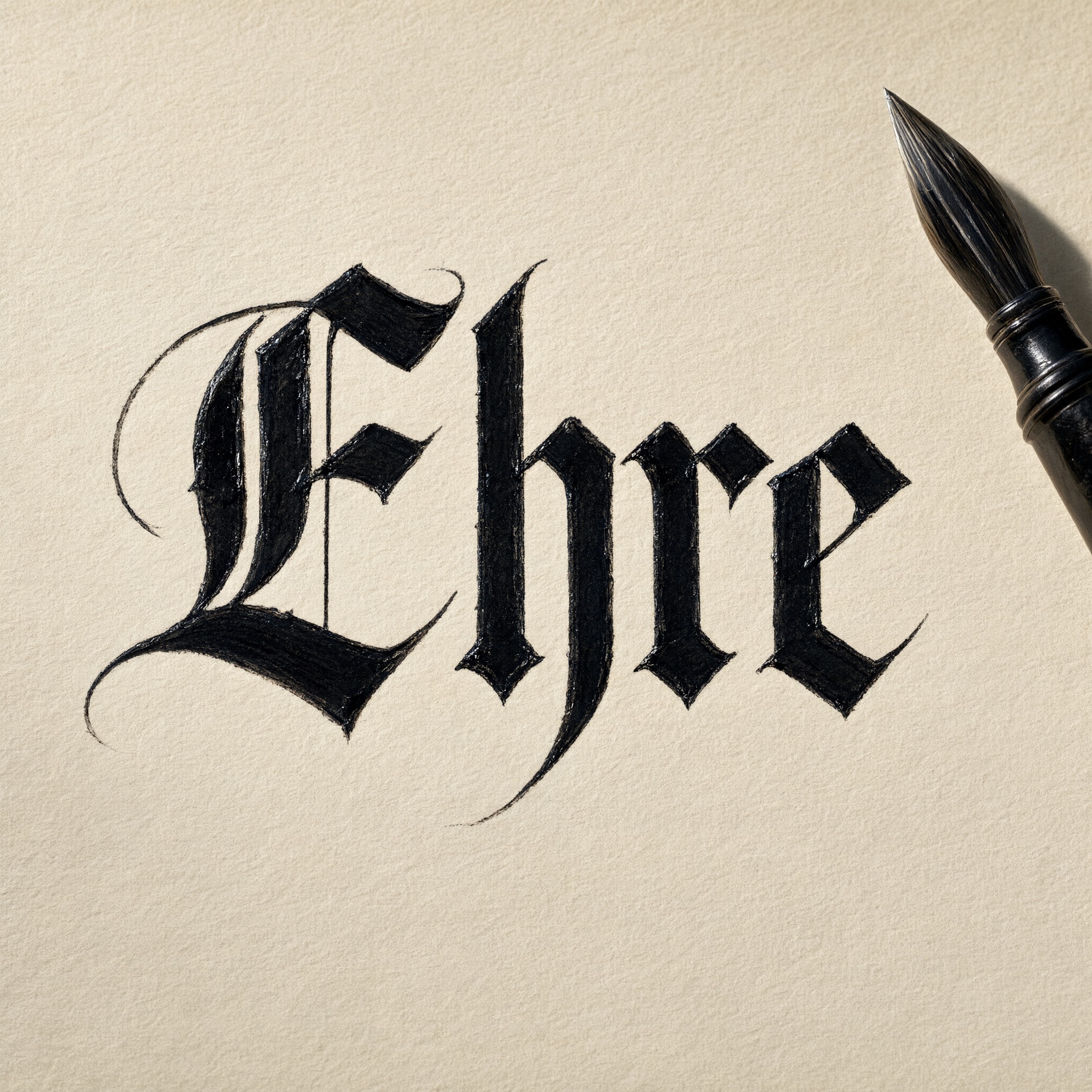 Gotische Kalligraphie KI-Schrift, erstellt mit Qwen-Image: das Wort Ehre