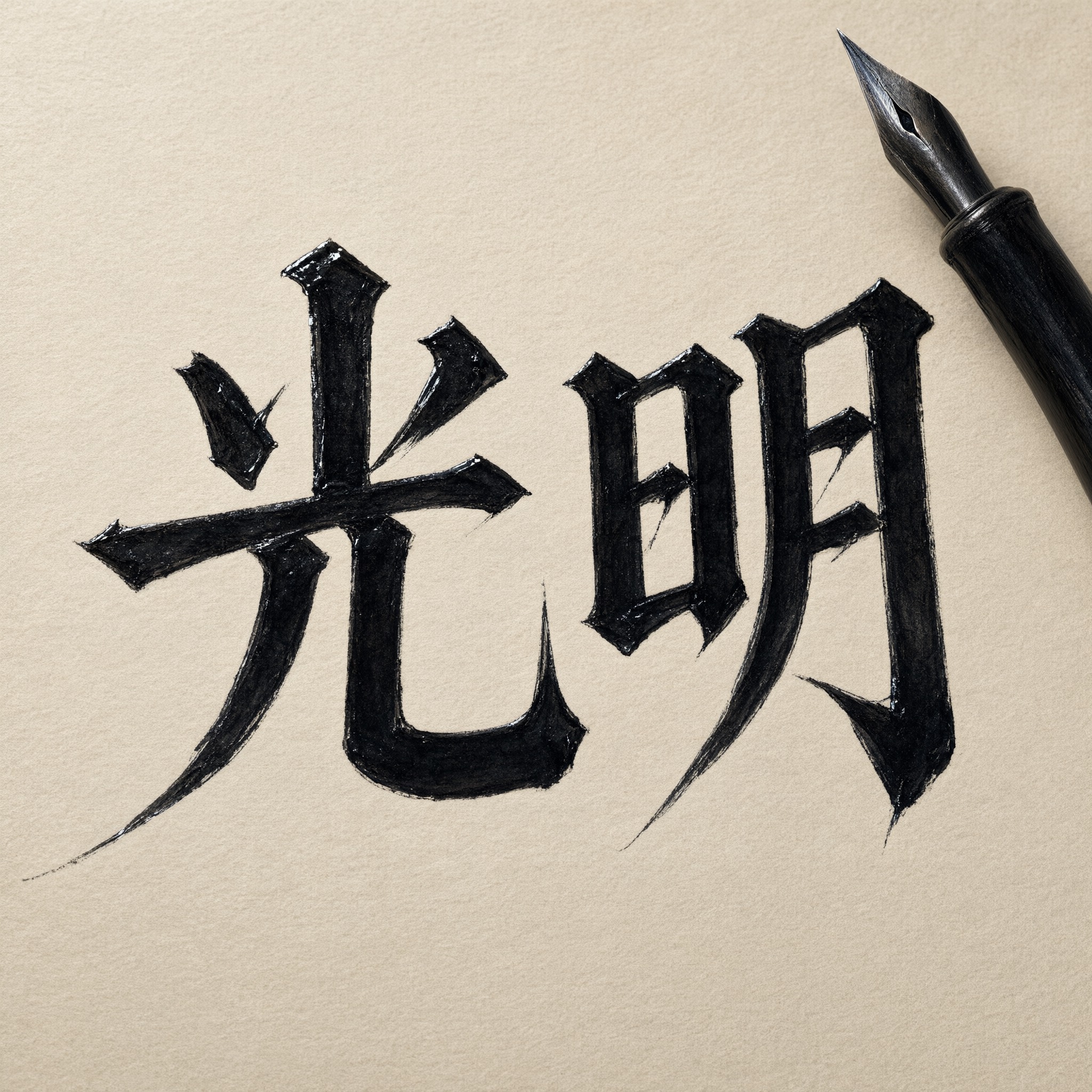 哥特书法 AI 字体在 Qwen-Image 上的生成结果：文字 光明