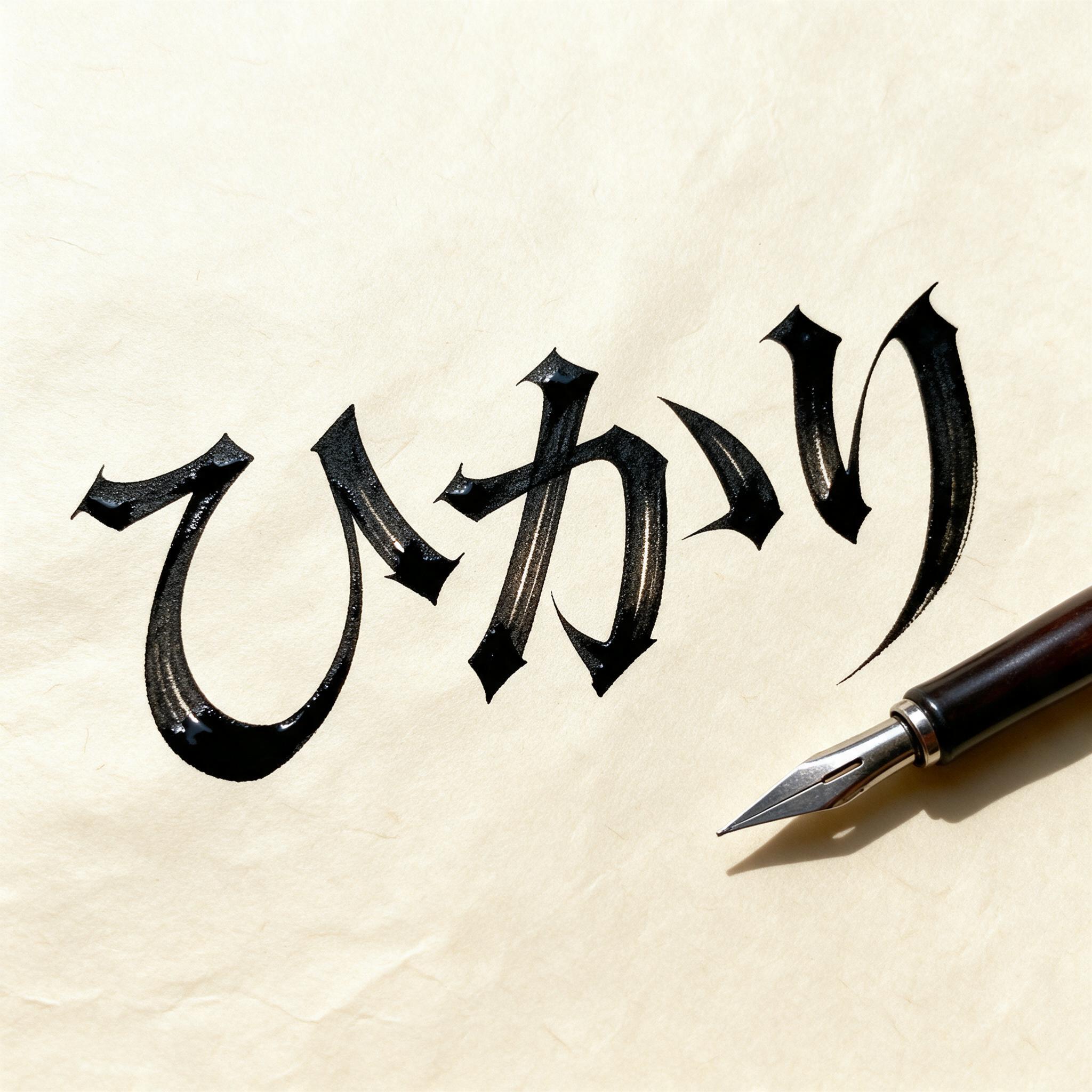 Seedream で生成した ゴシック カリグラフィー AIフォント：文字「ひかり」