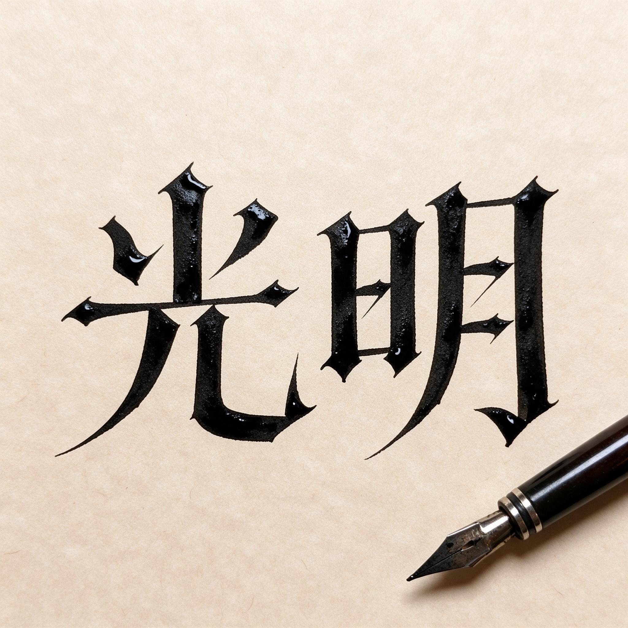 哥特书法 AI 字体在 Seedream 上的生成结果：文字 光明