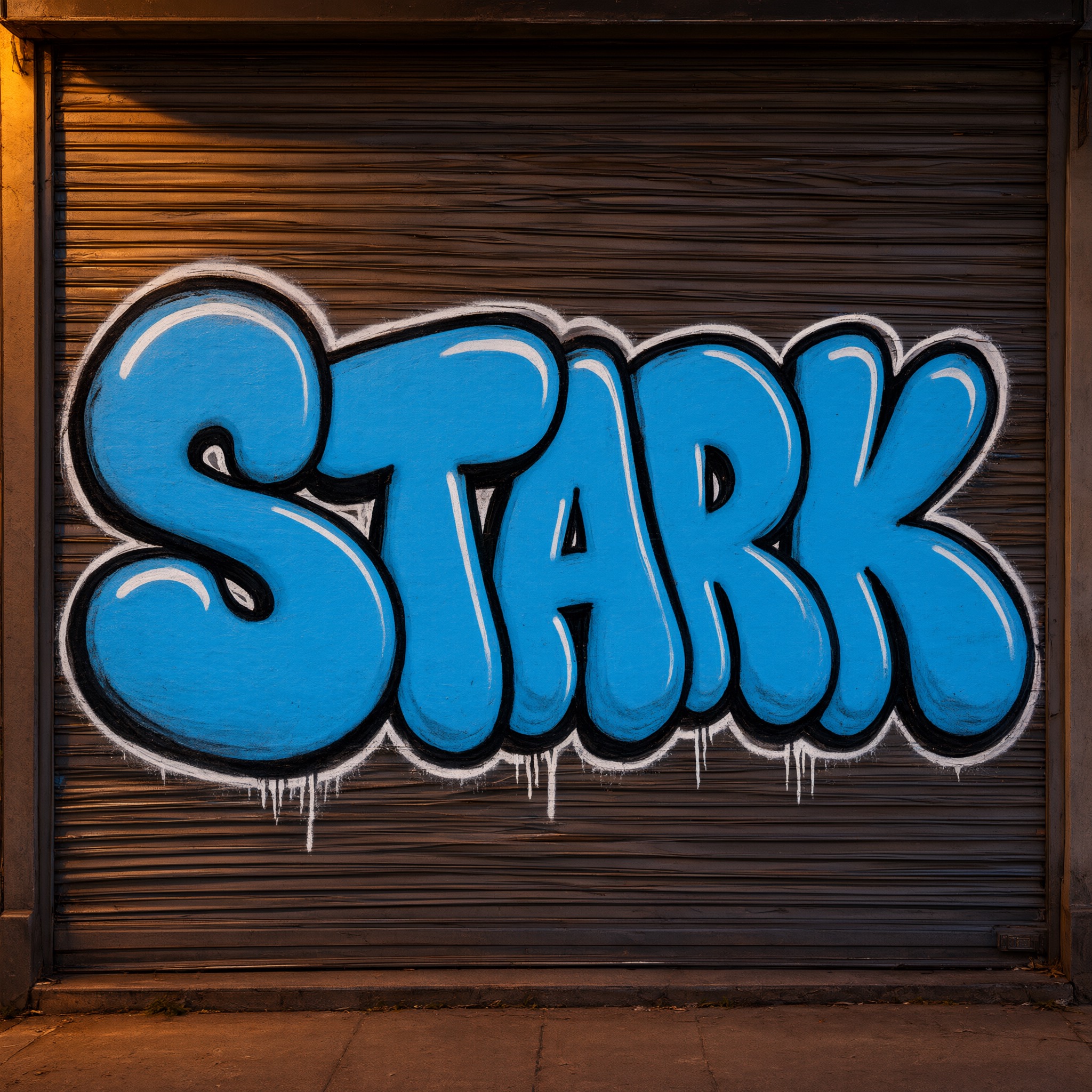 Bubble-Graffiti KI-Schrift, erstellt mit Qwen-Image: das Wort STARK