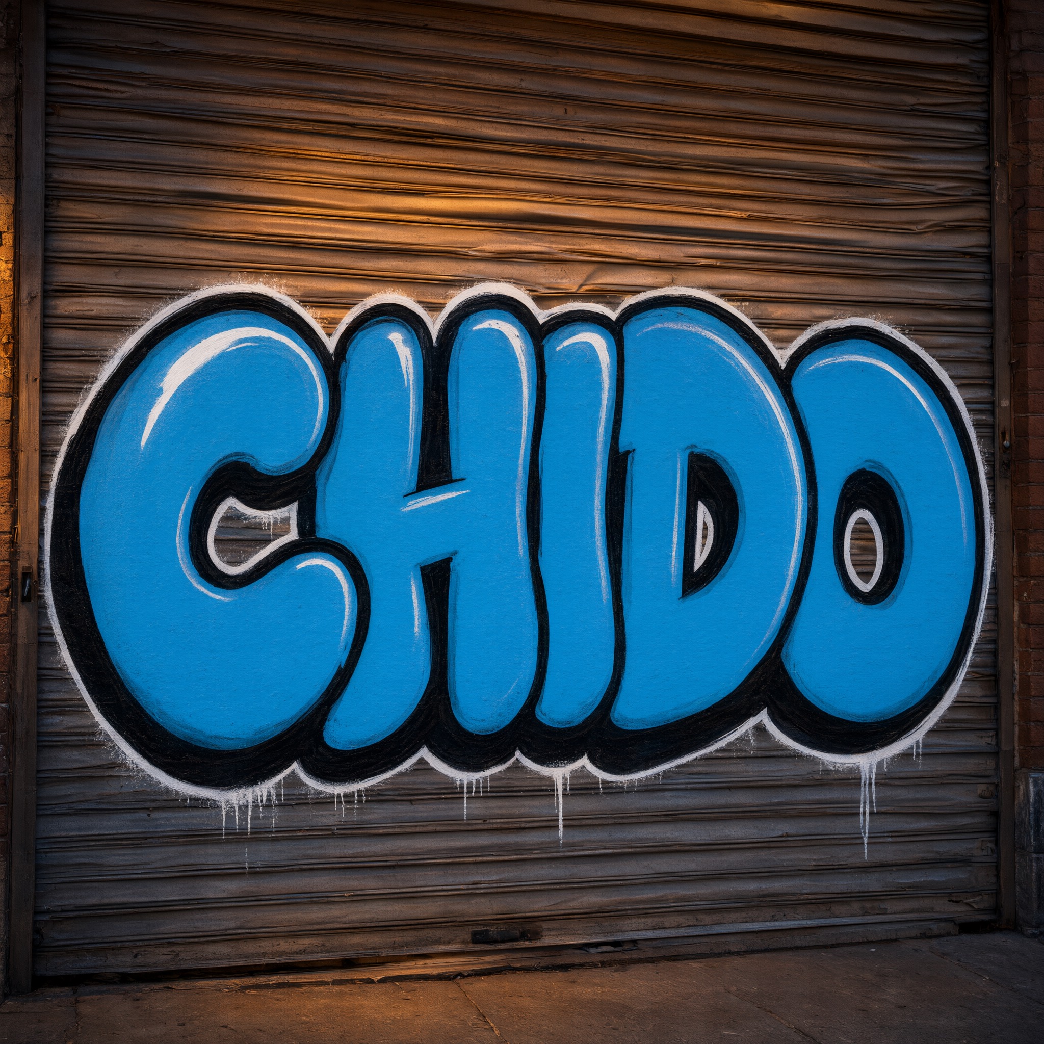 Fuente de IA Letras bomba de graffiti generada con Qwen-Image: la palabra CHIDO