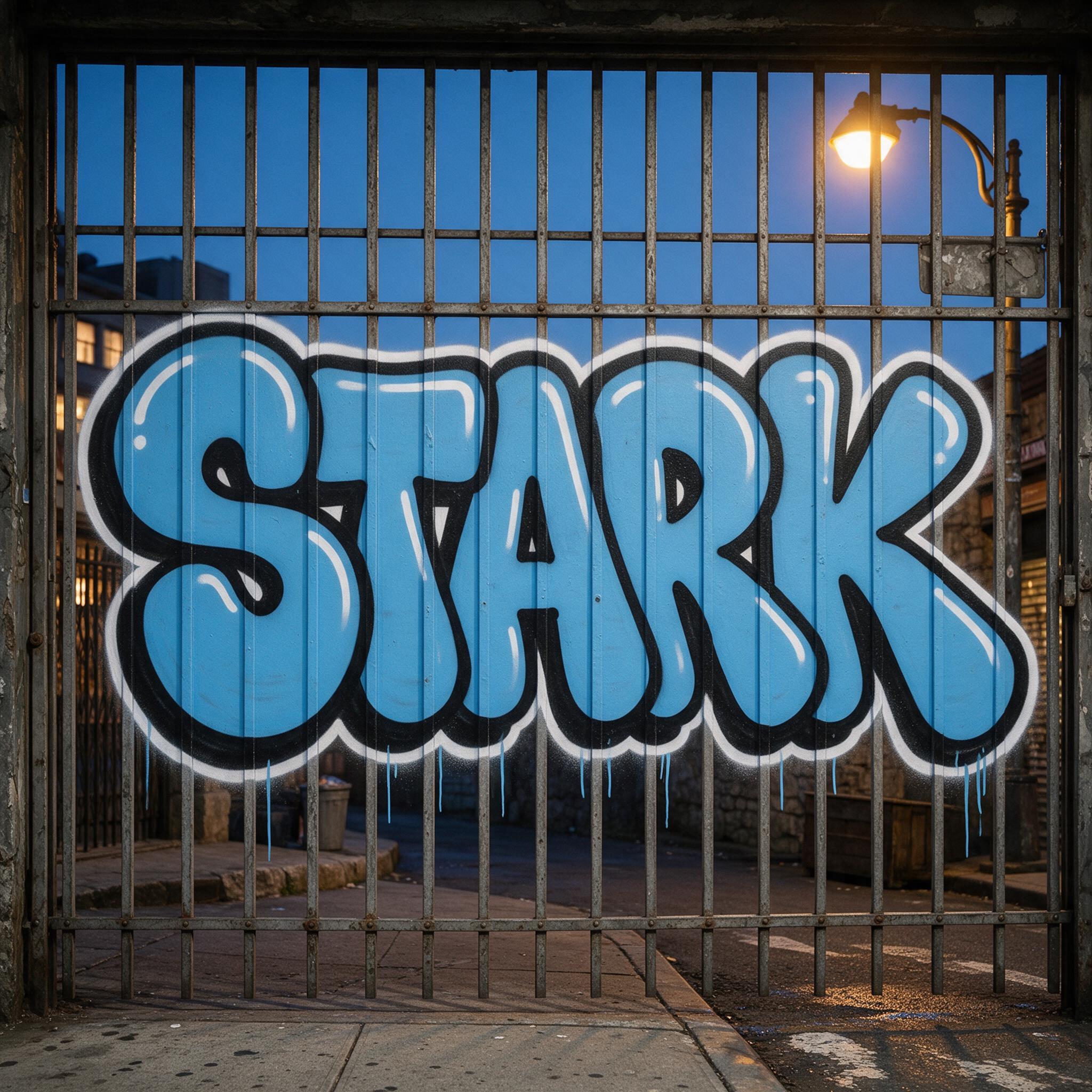 Bubble-Graffiti KI-Schrift, erstellt mit Seedream: das Wort STARK