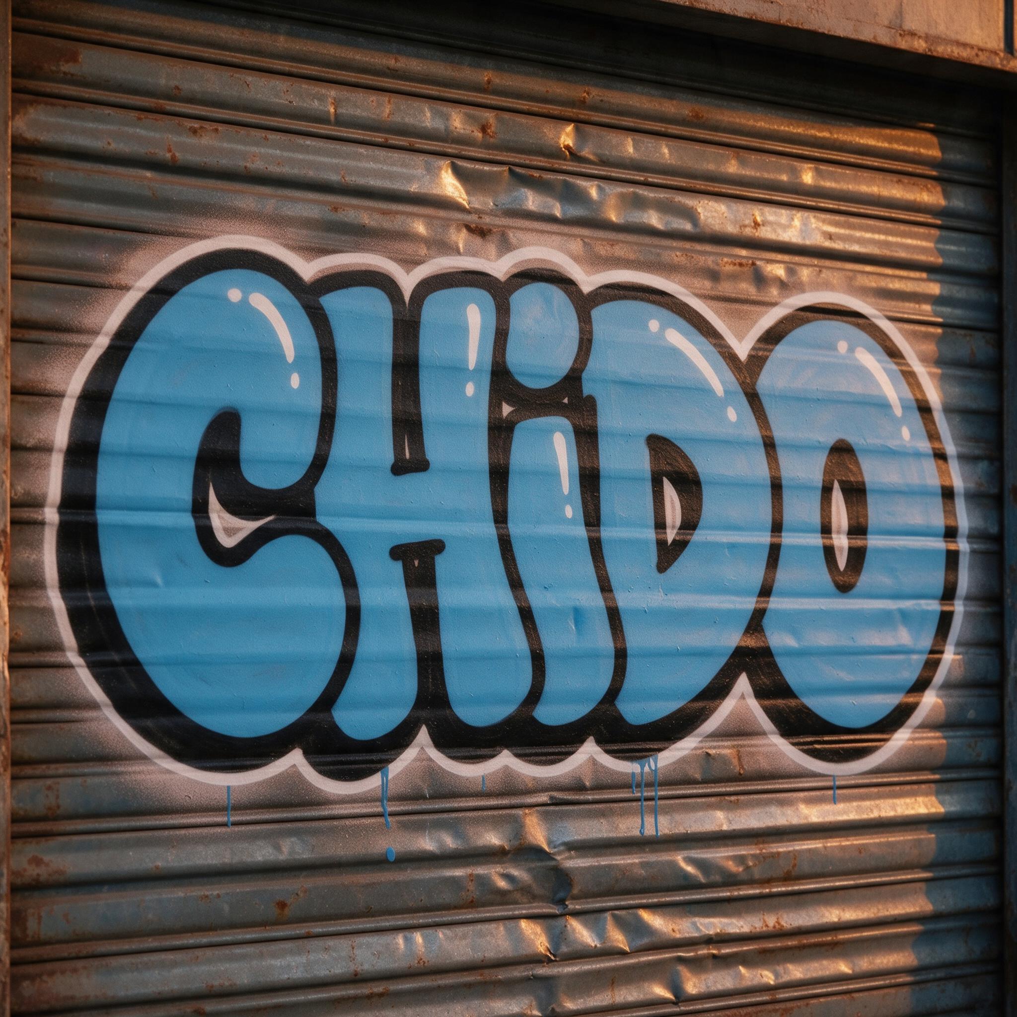 Fuente de IA Letras bomba de graffiti generada con Seedream: la palabra CHIDO