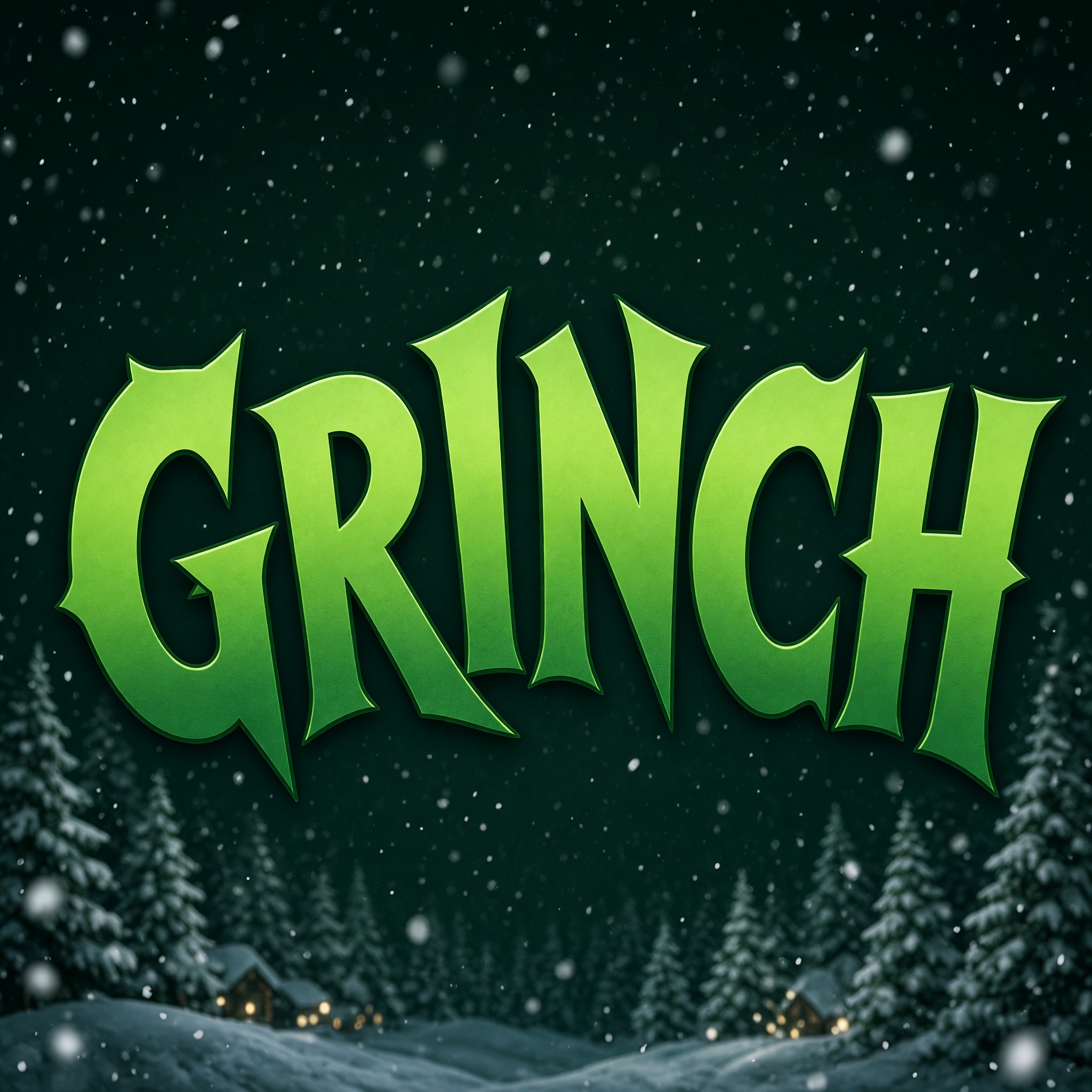 Grinch Font AI font generated with Grok Imagine: the word GRINCH