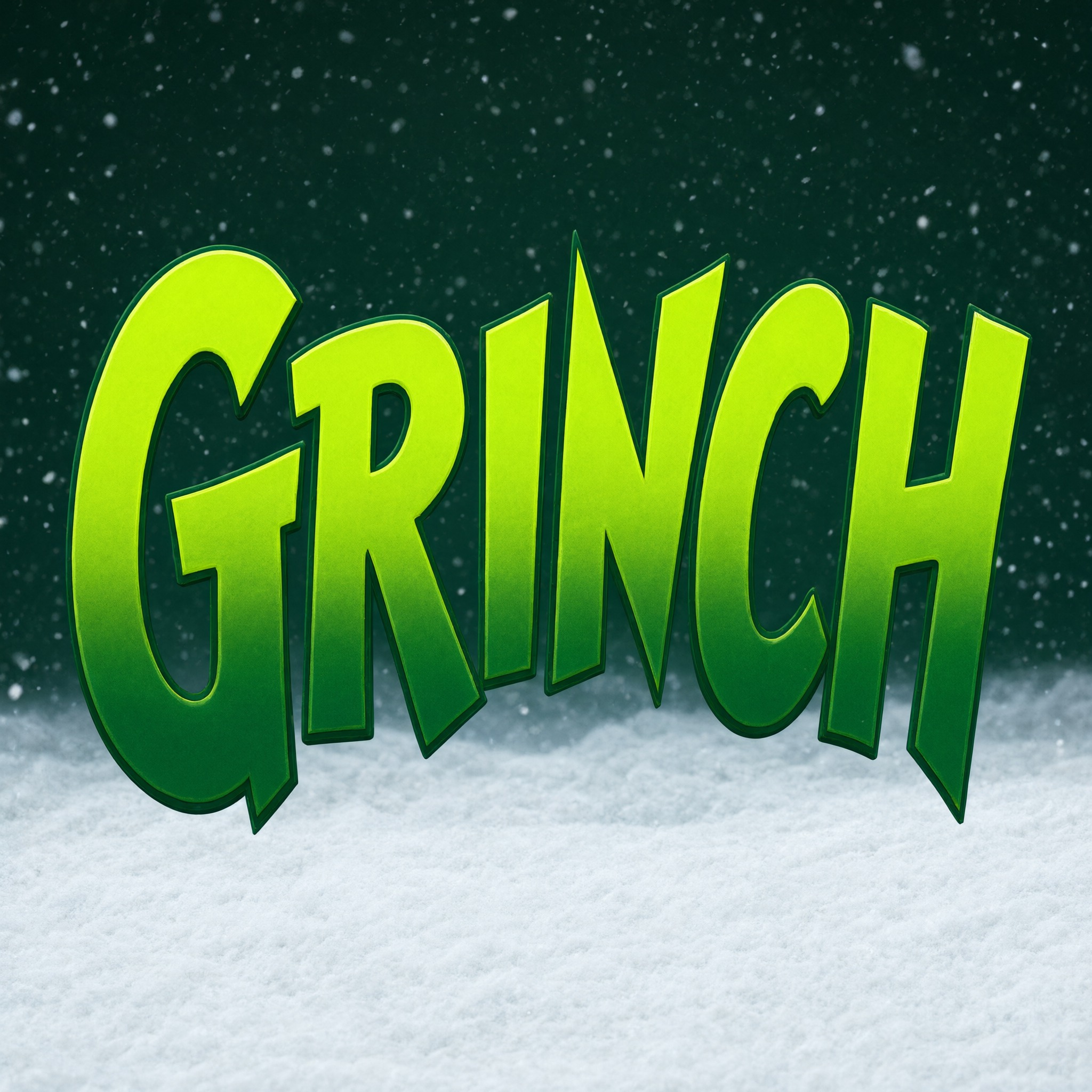 Grinch Schrift KI-Schrift, erstellt mit Qwen-Image: das Wort GRINCH