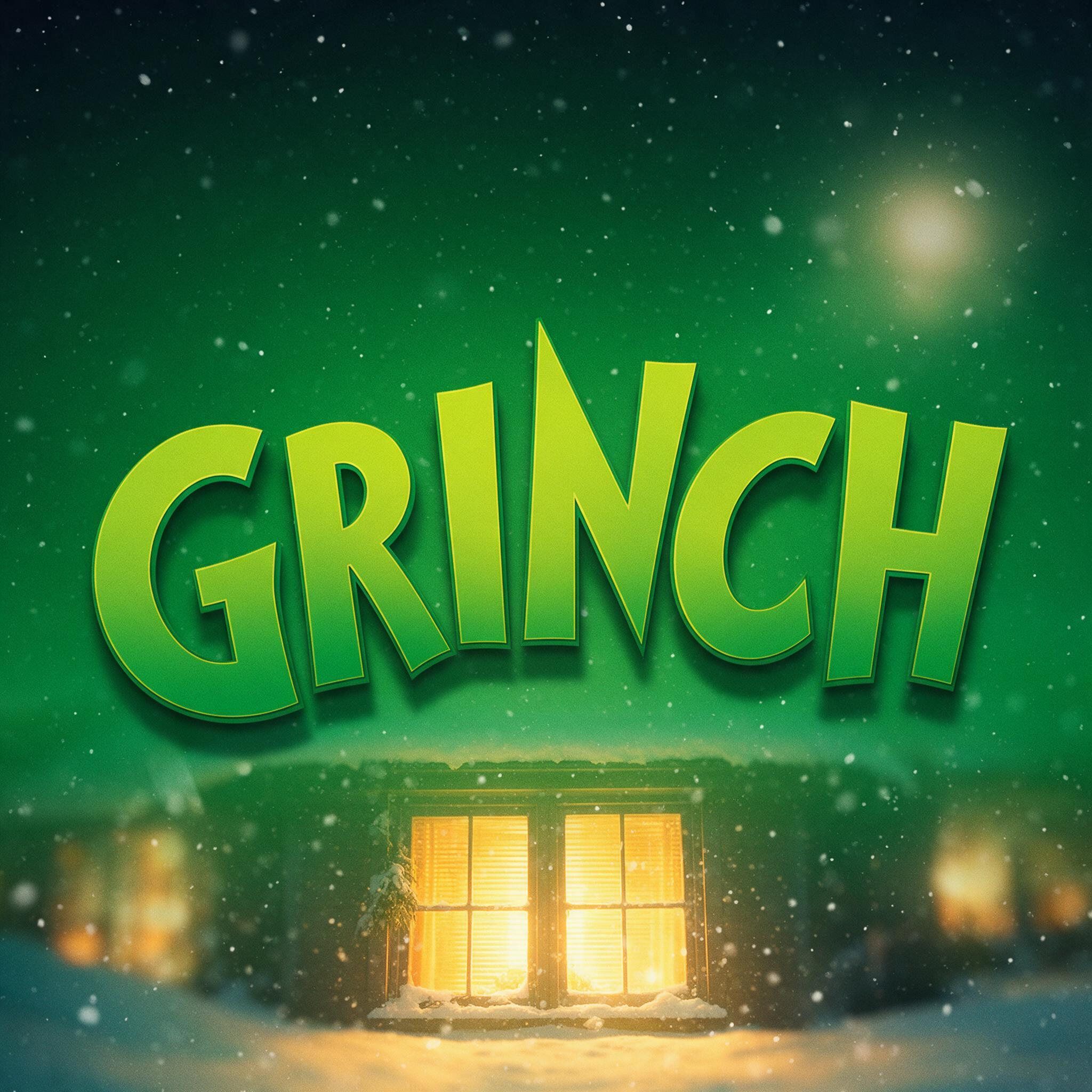Grinch Schrift KI-Schrift, erstellt mit Seedream: das Wort GRINCH