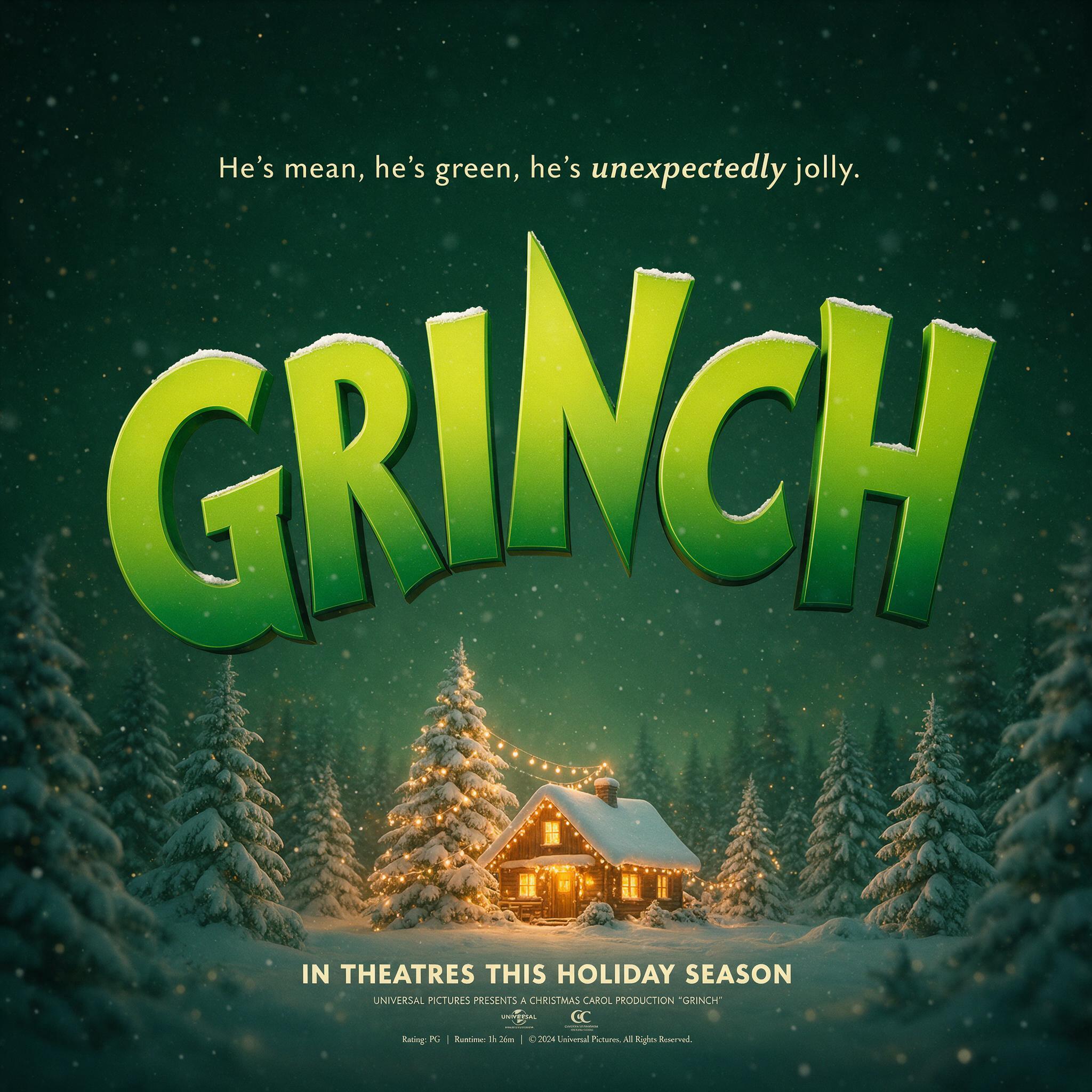 Grinch Font AI font generated with Seedream: the word GRINCH