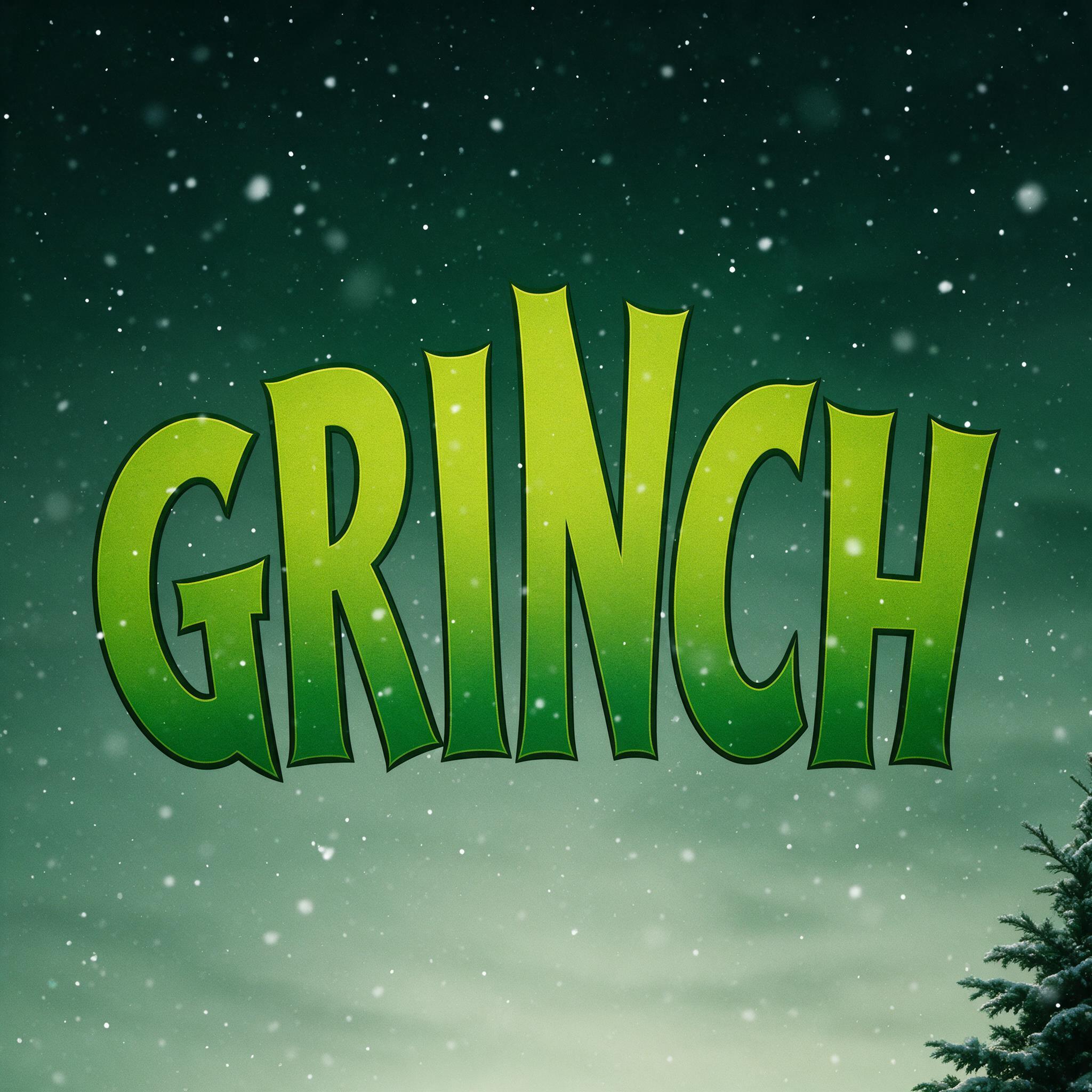 Fuente de IA Letra del Grinch generada con Seedream: la palabra GRINCH