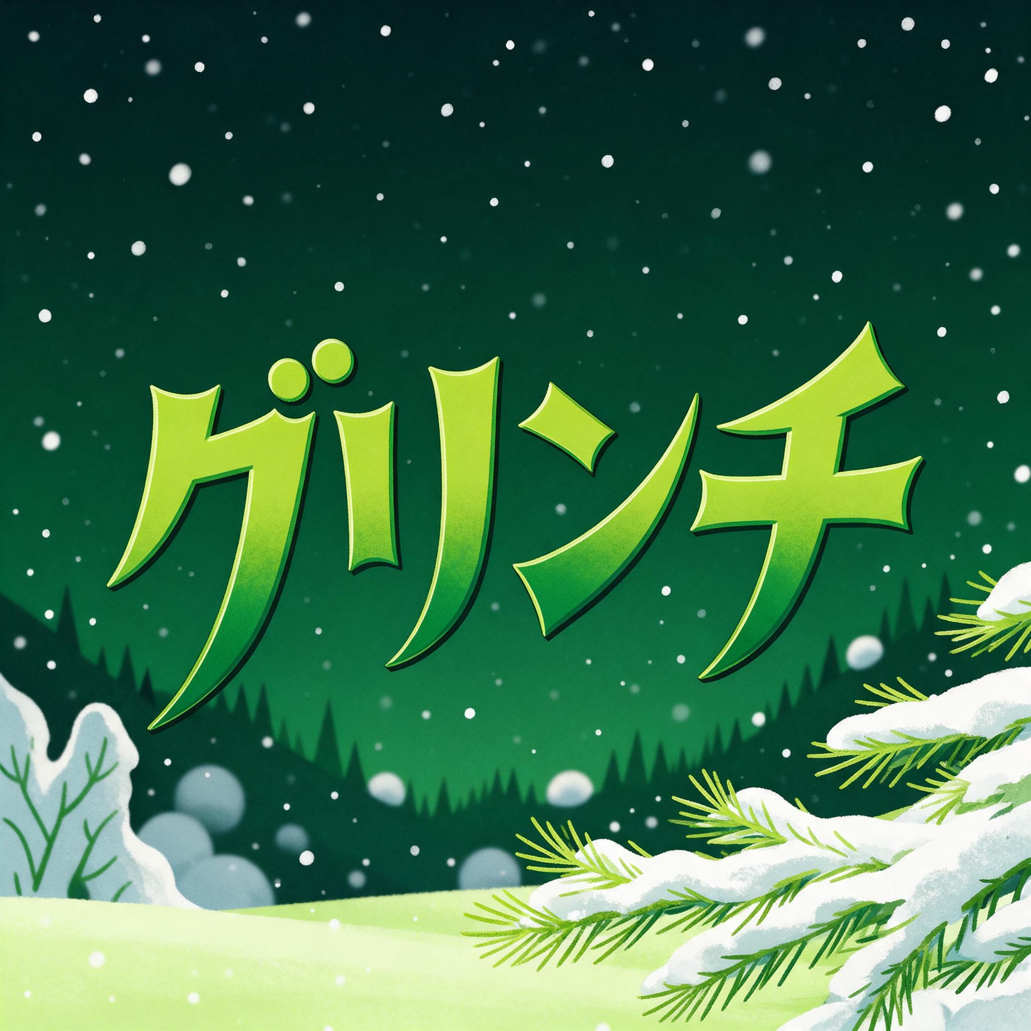 Seedream で生成した グリンチ フォント AIフォント：文字「グリンチ」