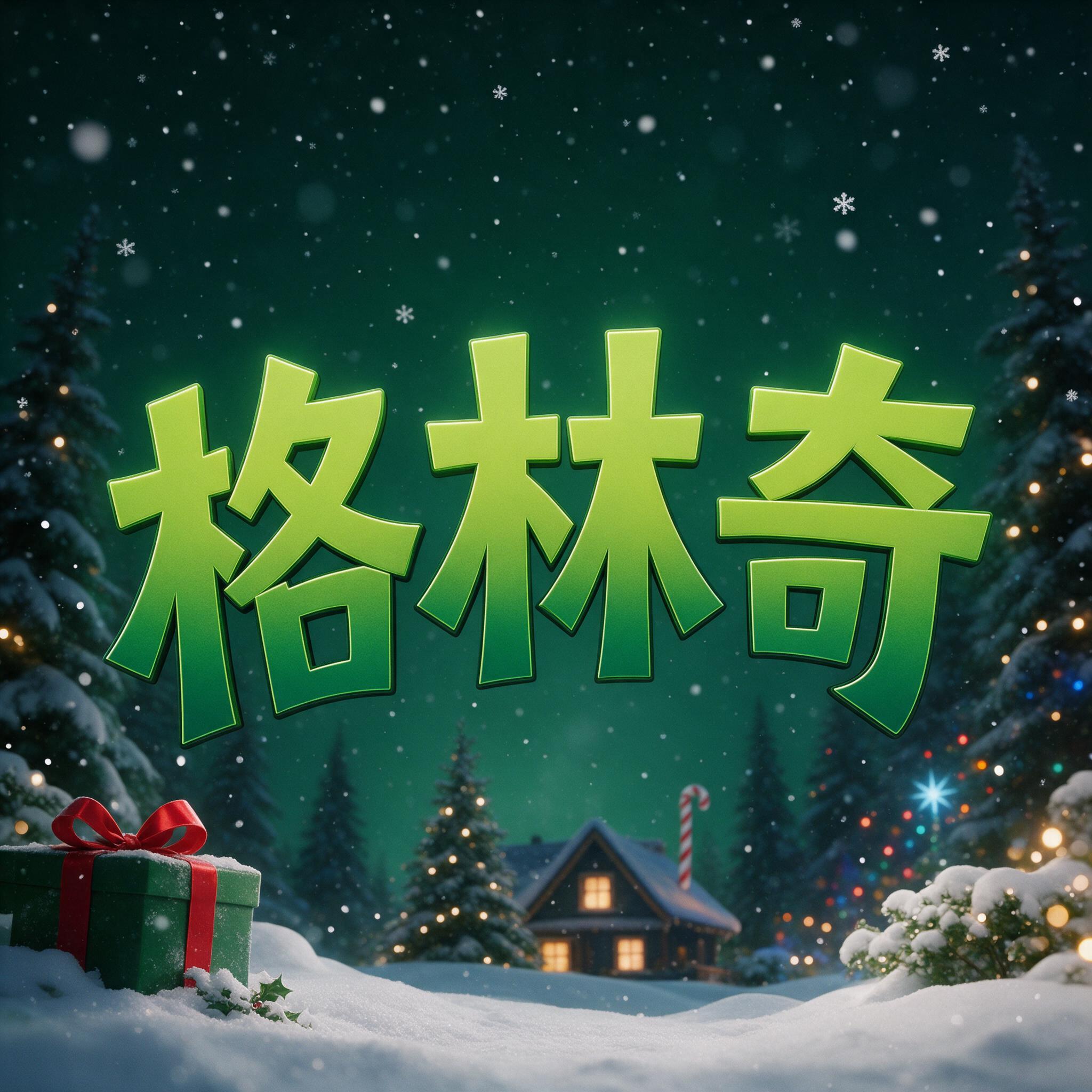 格林奇字体 AI 字体在 Seedream 上的生成结果：文字 格林奇
