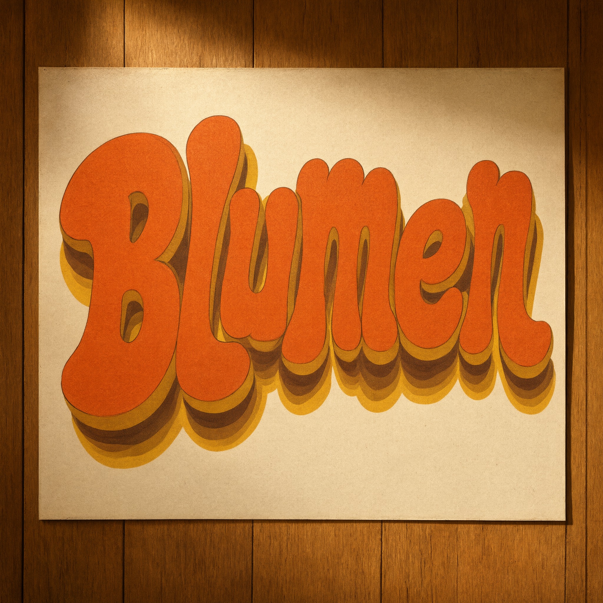 70er Jahre Schrift KI-Schrift, erstellt mit Qwen-Image: das Wort Blumen