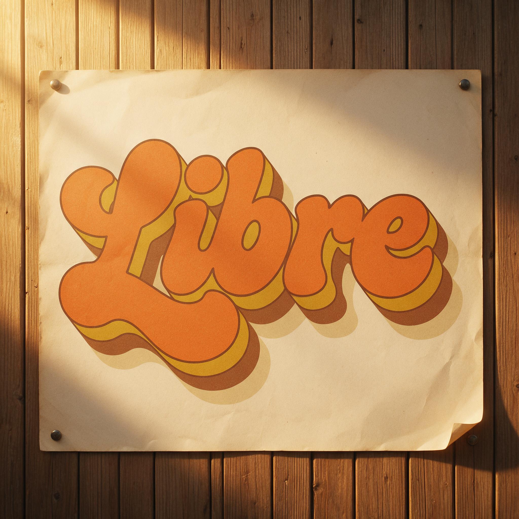 Fuente de IA Letras groovy generada con Seedream: la palabra Libre