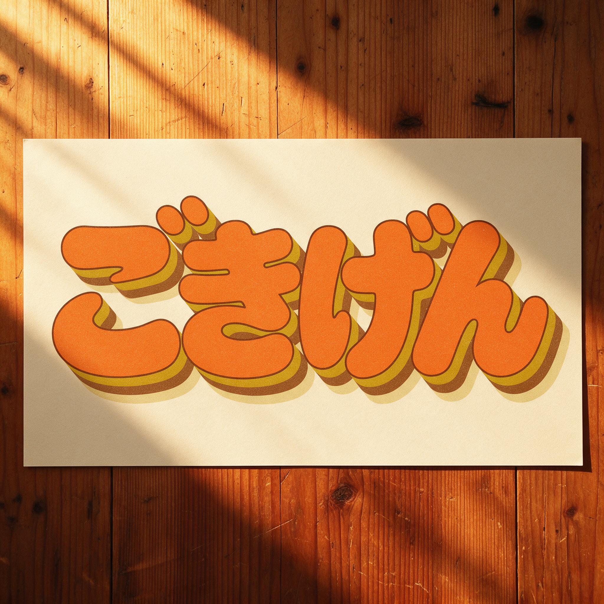 Seedream で生成した グルーヴィー フォント AIフォント：文字「ごきげん」