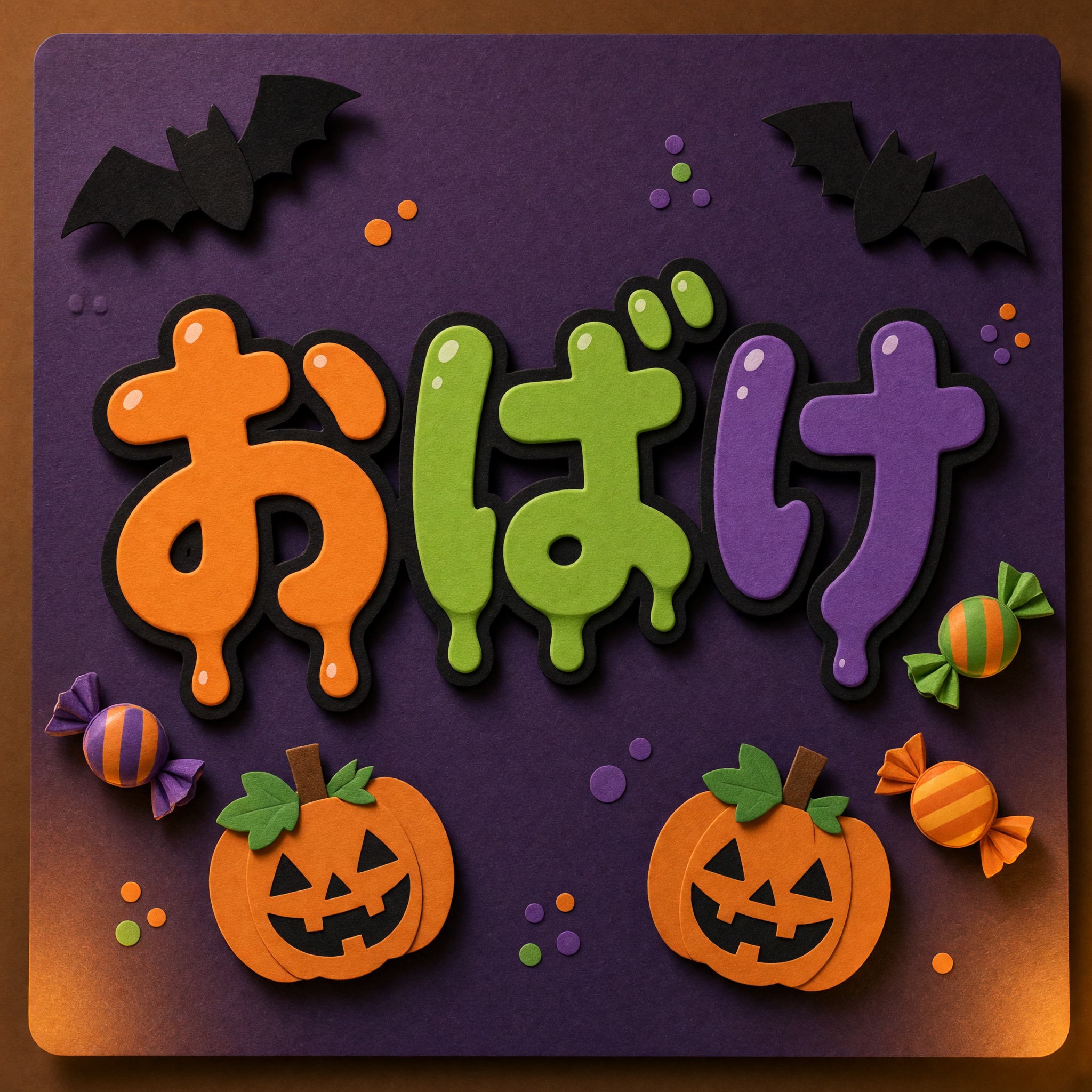 Grok Imagine で生成した ハロウィンのバブル文字 AIフォント：文字「おばけ」