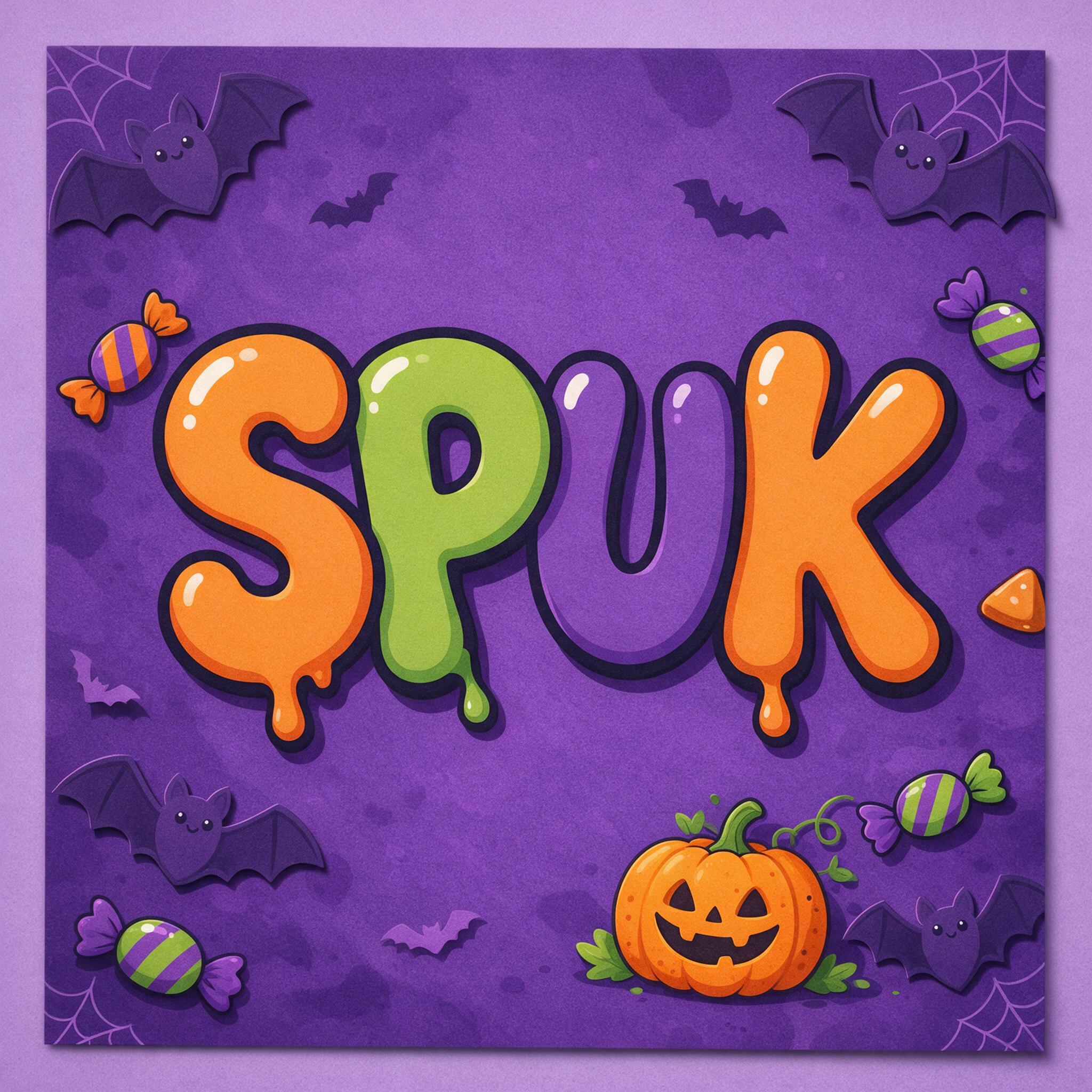 Halloween-Bubble-Letters KI-Schrift, erstellt mit Seedream: das Wort SPUK