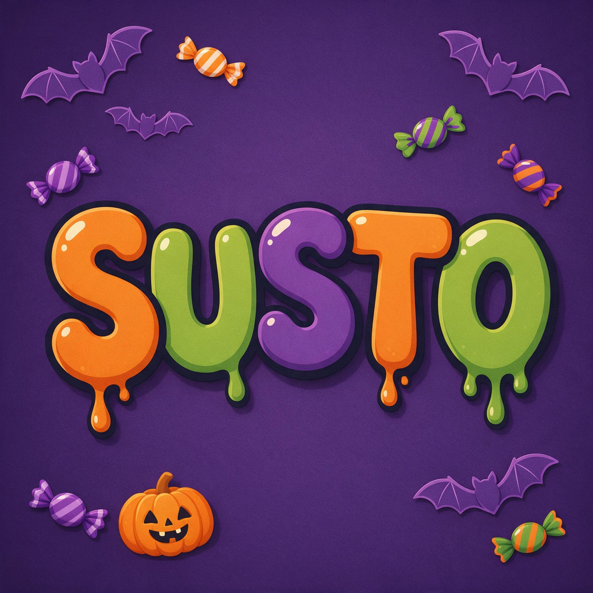 Fonte de IA Letras bolha de Halloween gerada no Seedream: a palavra SUSTO