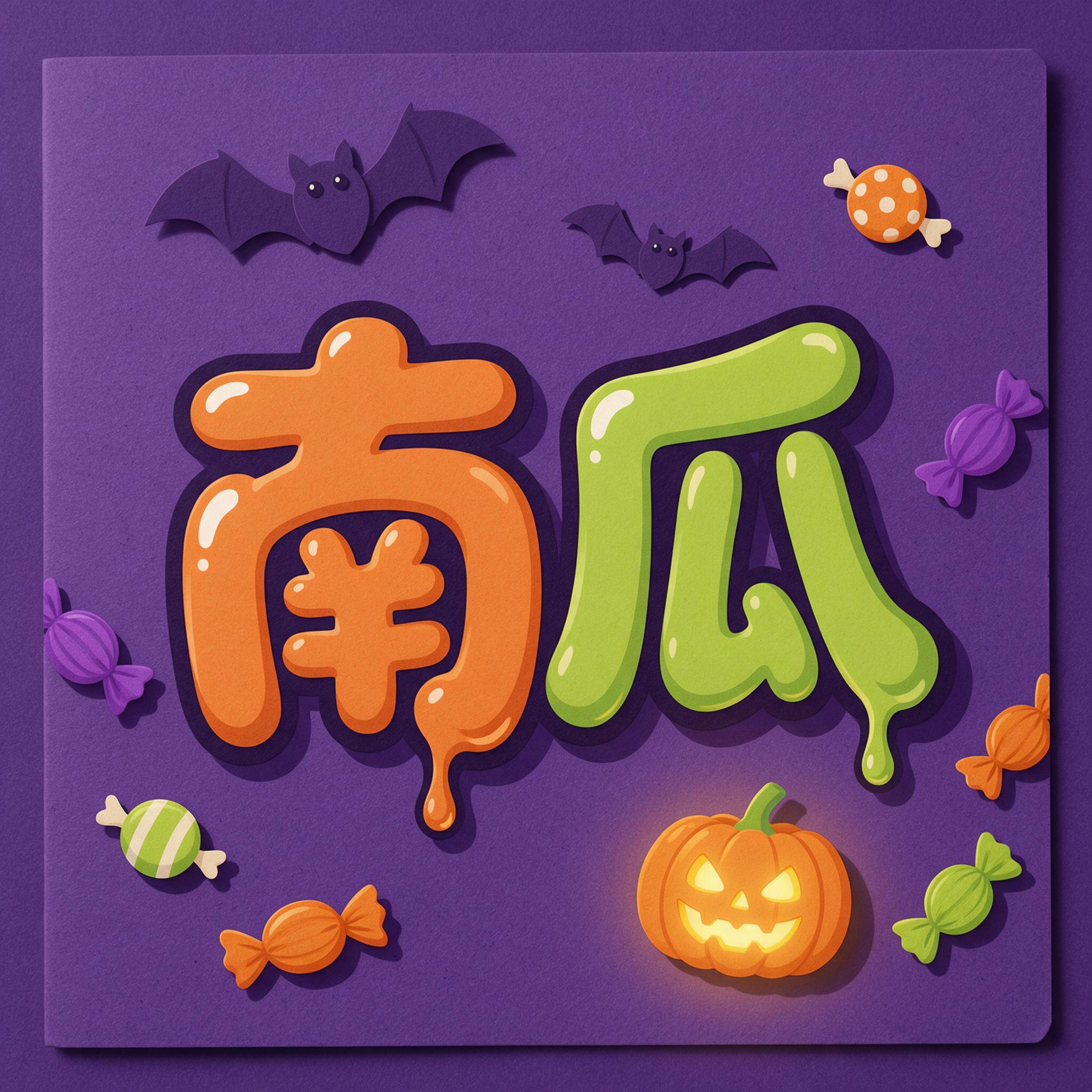 万圣节泡泡字 AI 字体在 Seedream 上的生成结果：文字 南瓜