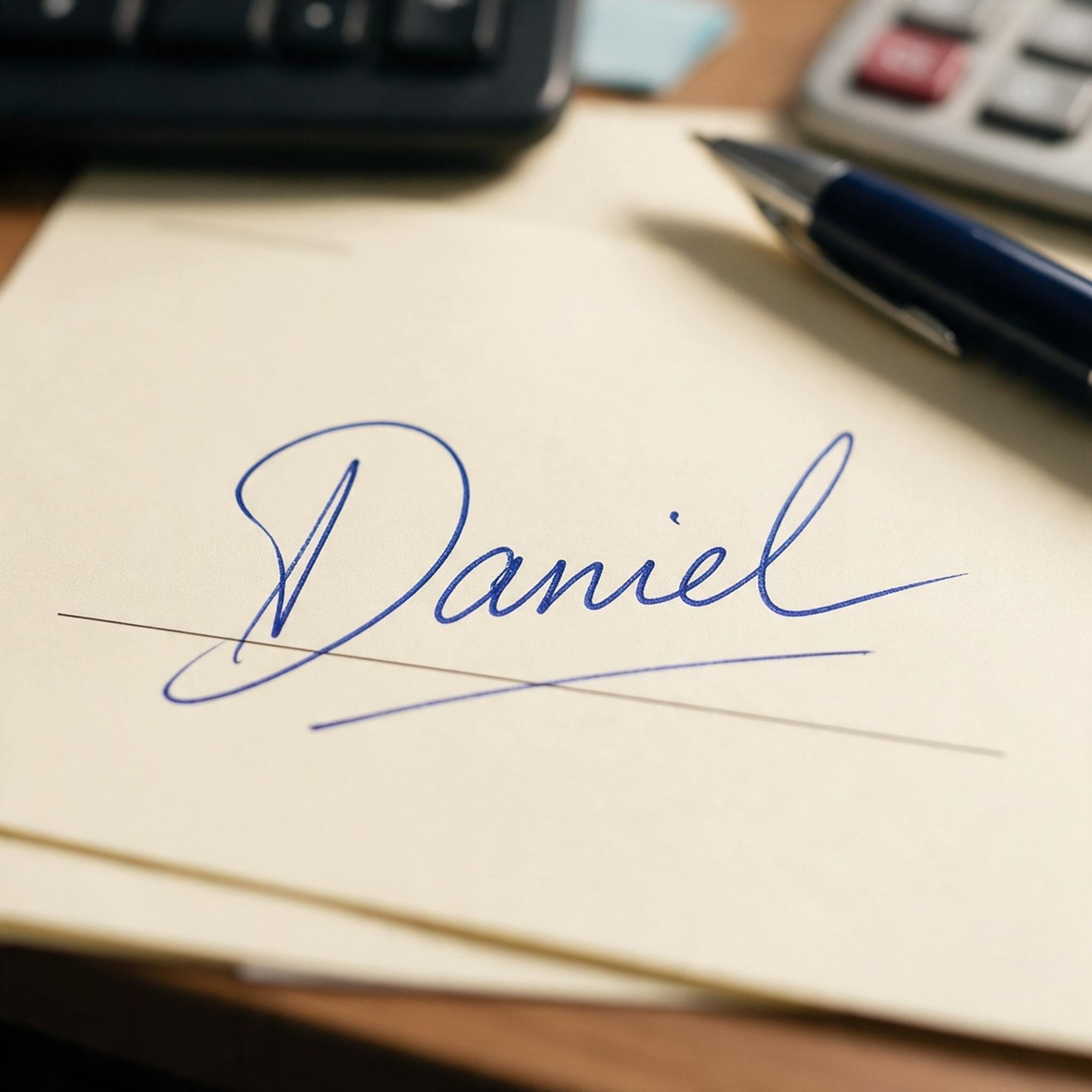 Handwritten Signature AI font generated with Seedream: the word Daniel