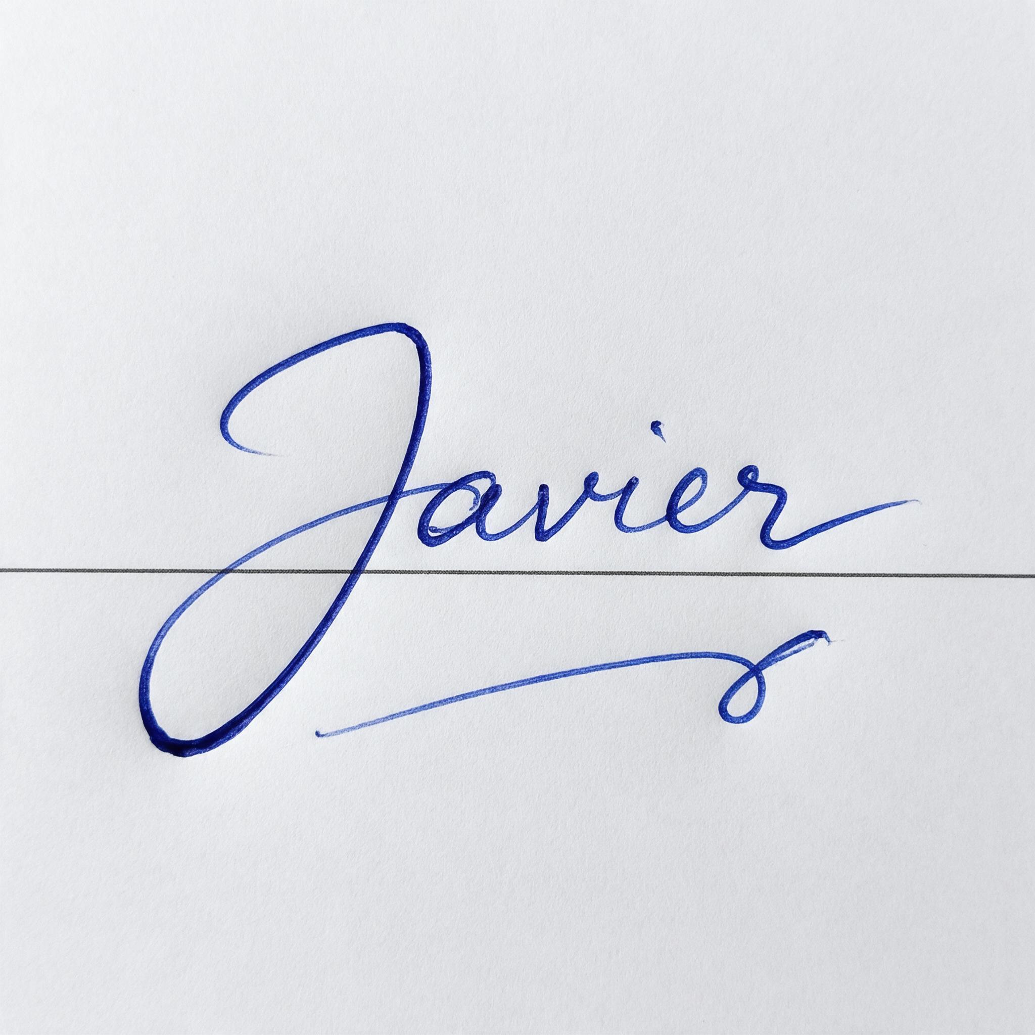Fuente de IA Firma a mano generada con Seedream: la palabra Javier
