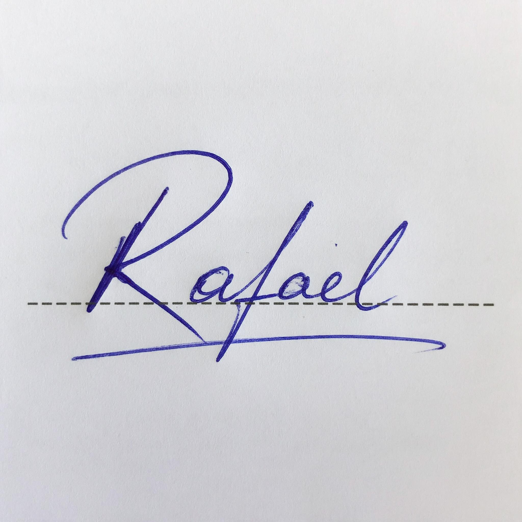 Fonte de IA Assinatura à mão gerada no Seedream: a palavra Rafael