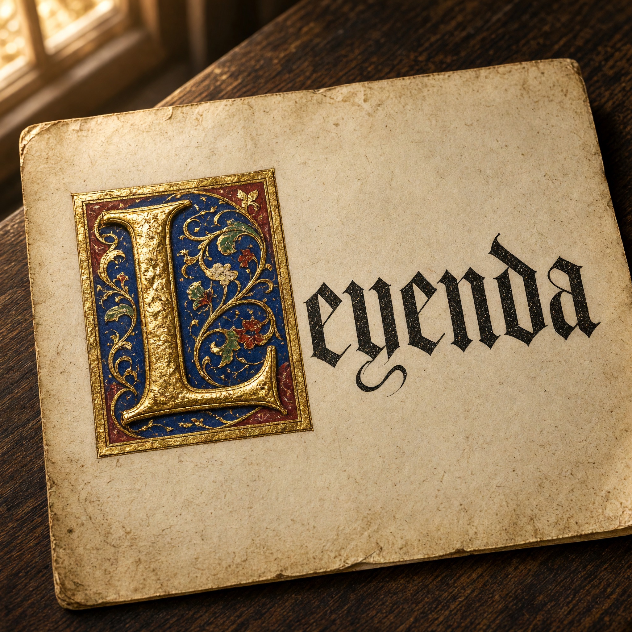 Fuente de IA Letras capitulares generada con Grok Imagine: la palabra Leyenda