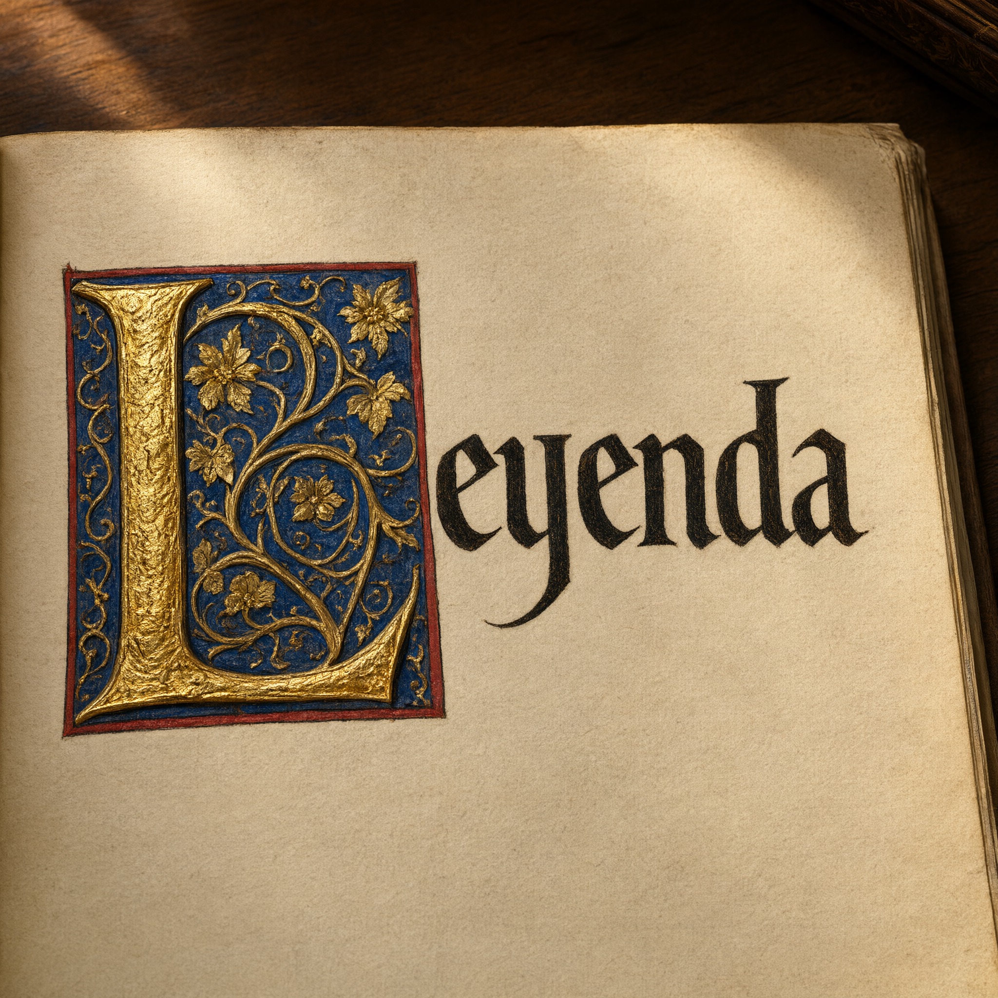 Fuente de IA Letras capitulares generada con Qwen-Image: la palabra Leyenda