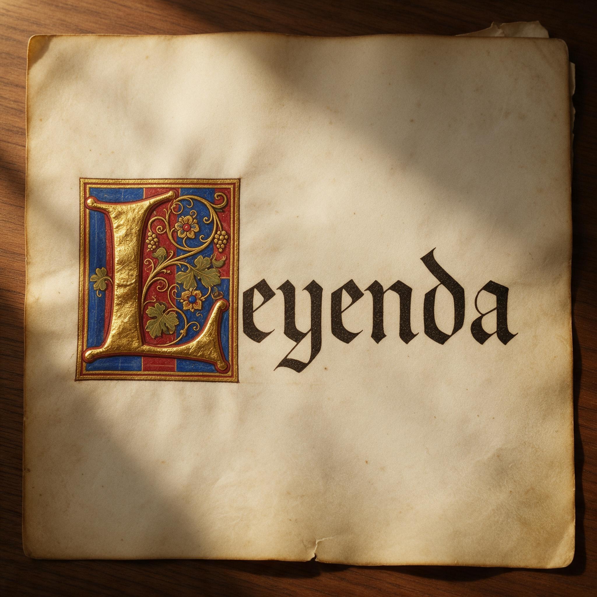Fuente de IA Letras capitulares generada con Seedream: la palabra Leyenda