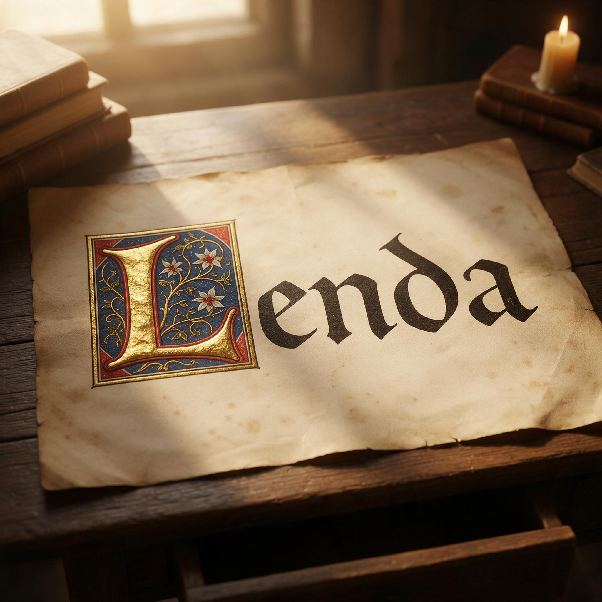 Fonte de IA Letras iluminadas gerada no Seedream: a palavra Lenda