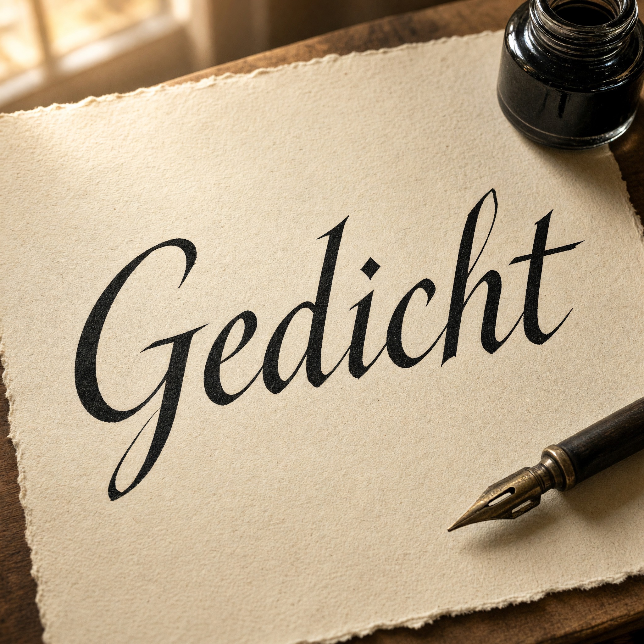 Kanzleischrift KI-Schrift, erstellt mit Grok Imagine: das Wort Gedicht