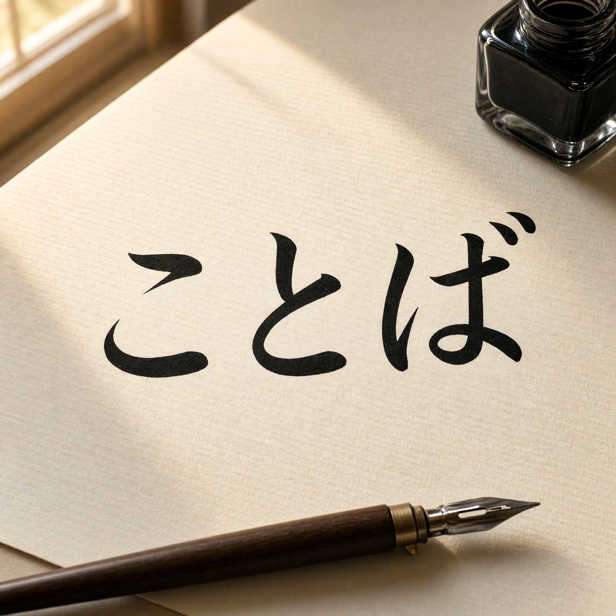 Grok Imagine で生成した イタリック体カリグラフィー AIフォント：文字「ことば」