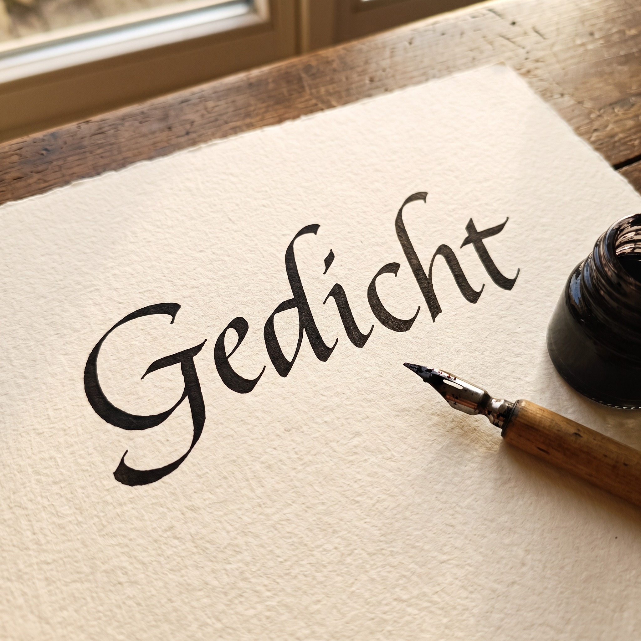 Kanzleischrift KI-Schrift, erstellt mit Nano Banana: das Wort Gedicht
