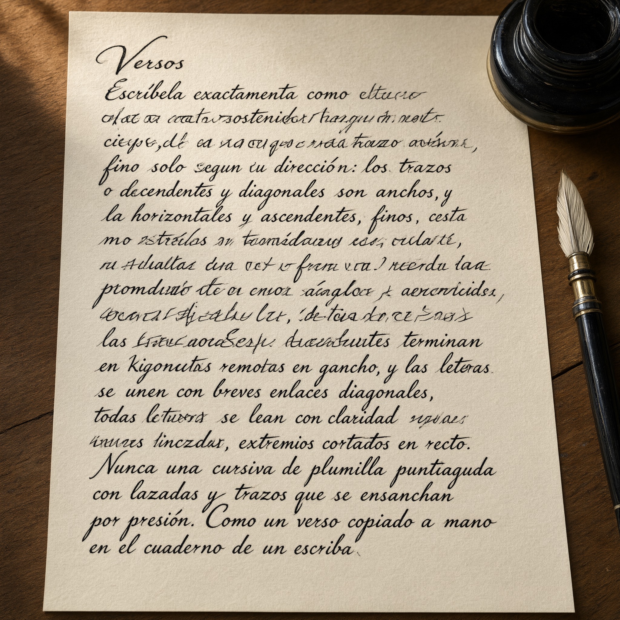 Fuente de IA Caligrafía itálica generada con Qwen-Image: la palabra Versos