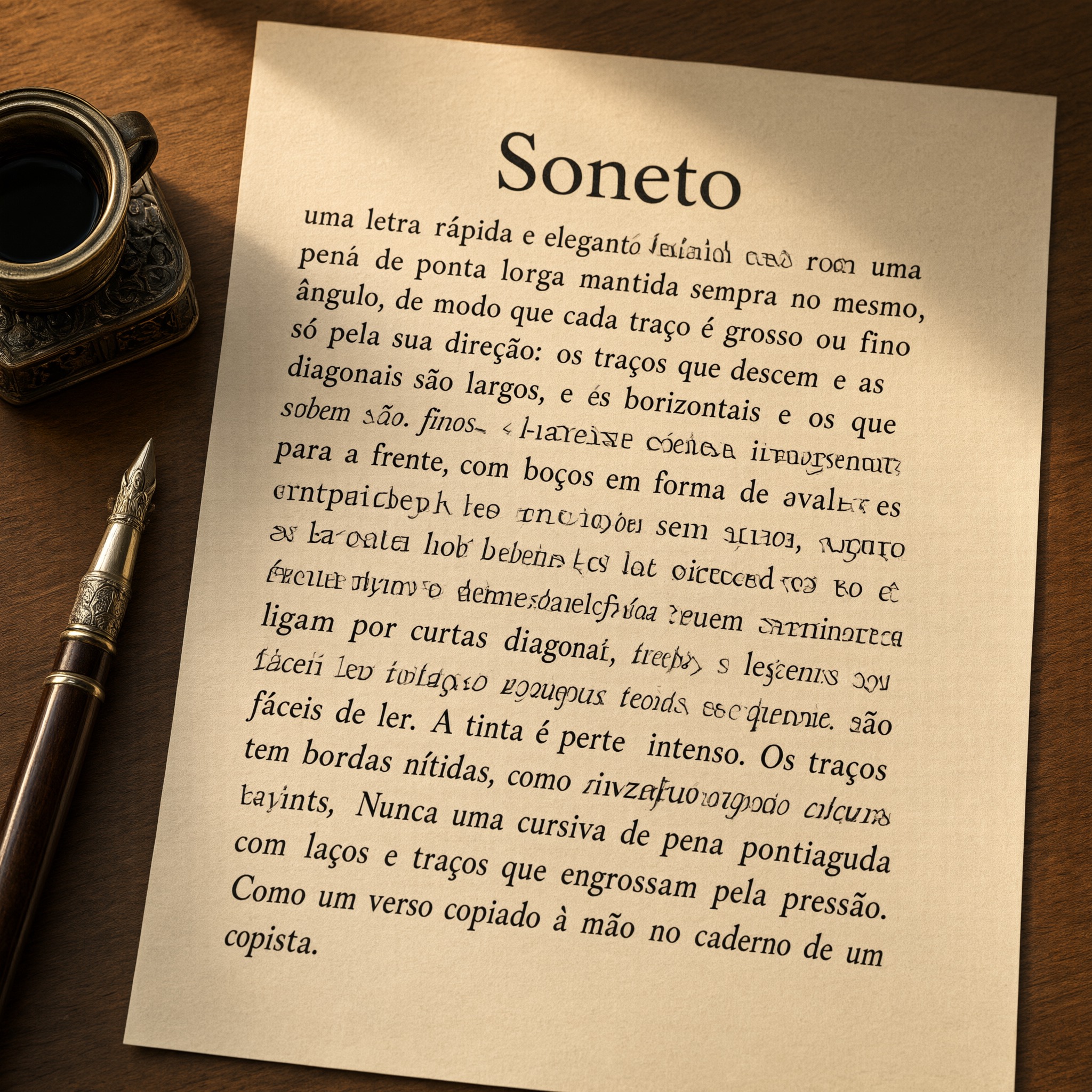 Fonte de IA Caligrafia itálica gerada no Qwen-Image: a palavra Soneto