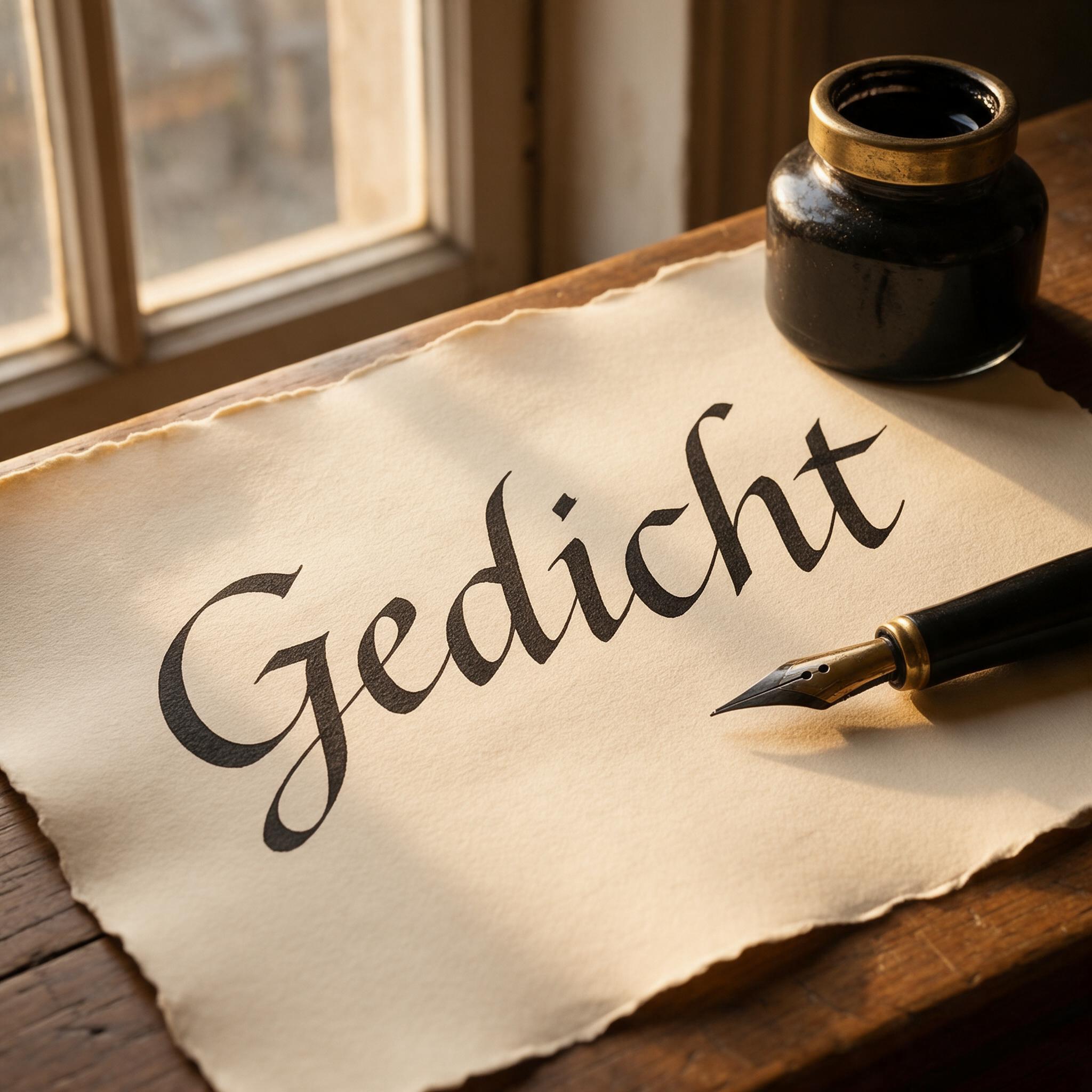 Kanzleischrift KI-Schrift, erstellt mit Seedream: das Wort Gedicht