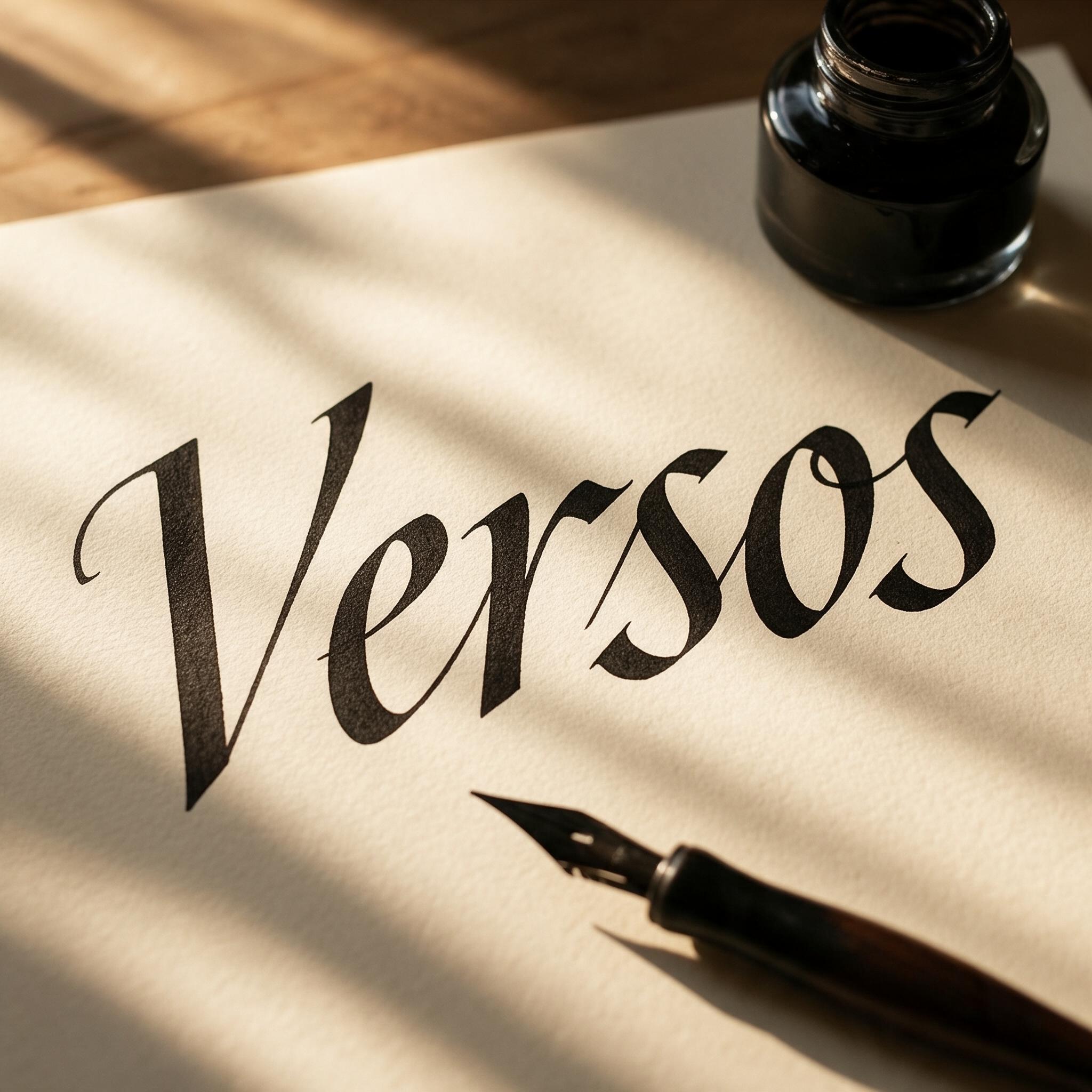 Fuente de IA Caligrafía itálica generada con Seedream: la palabra Versos