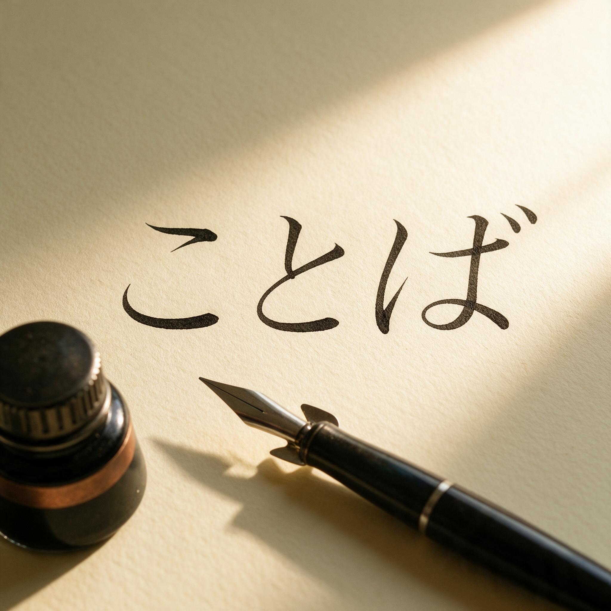 Seedream で生成した イタリック体カリグラフィー AIフォント：文字「ことば」