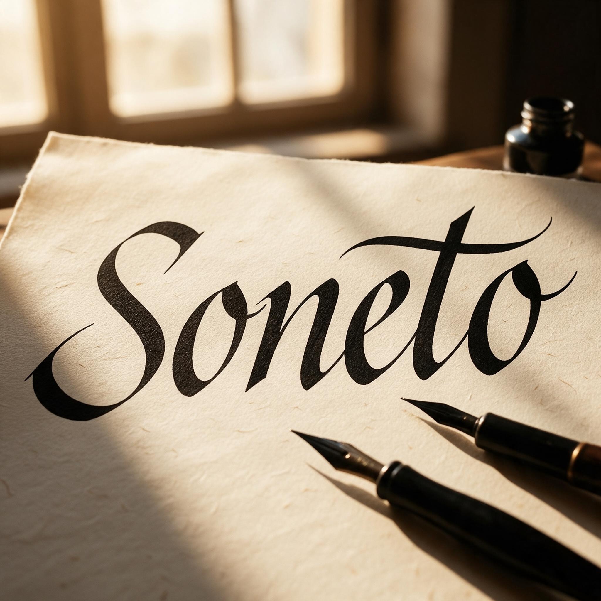 Fonte de IA Caligrafia itálica gerada no Seedream: a palavra Soneto
