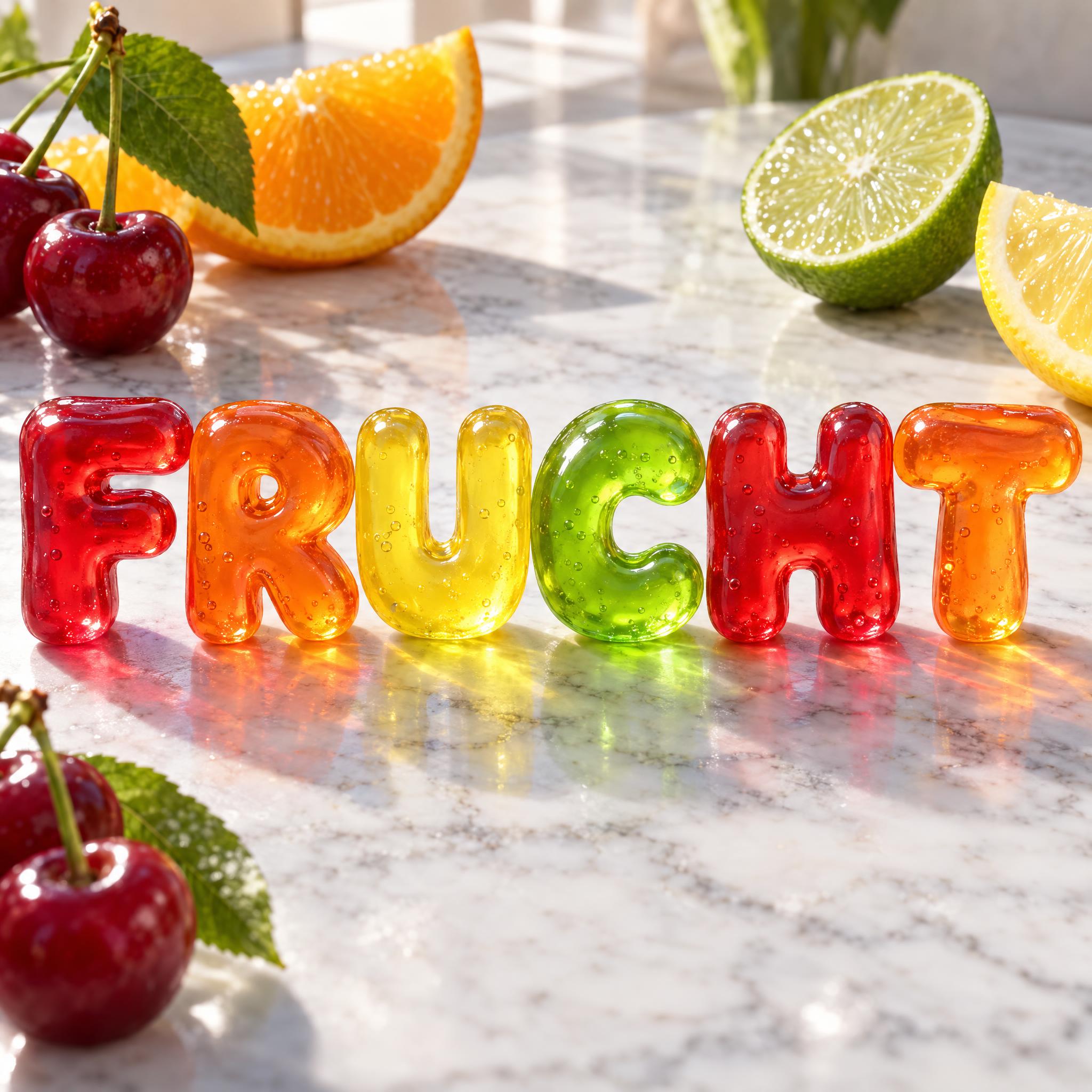 Fruchtgummi-Schrift KI-Schrift Beispielbild